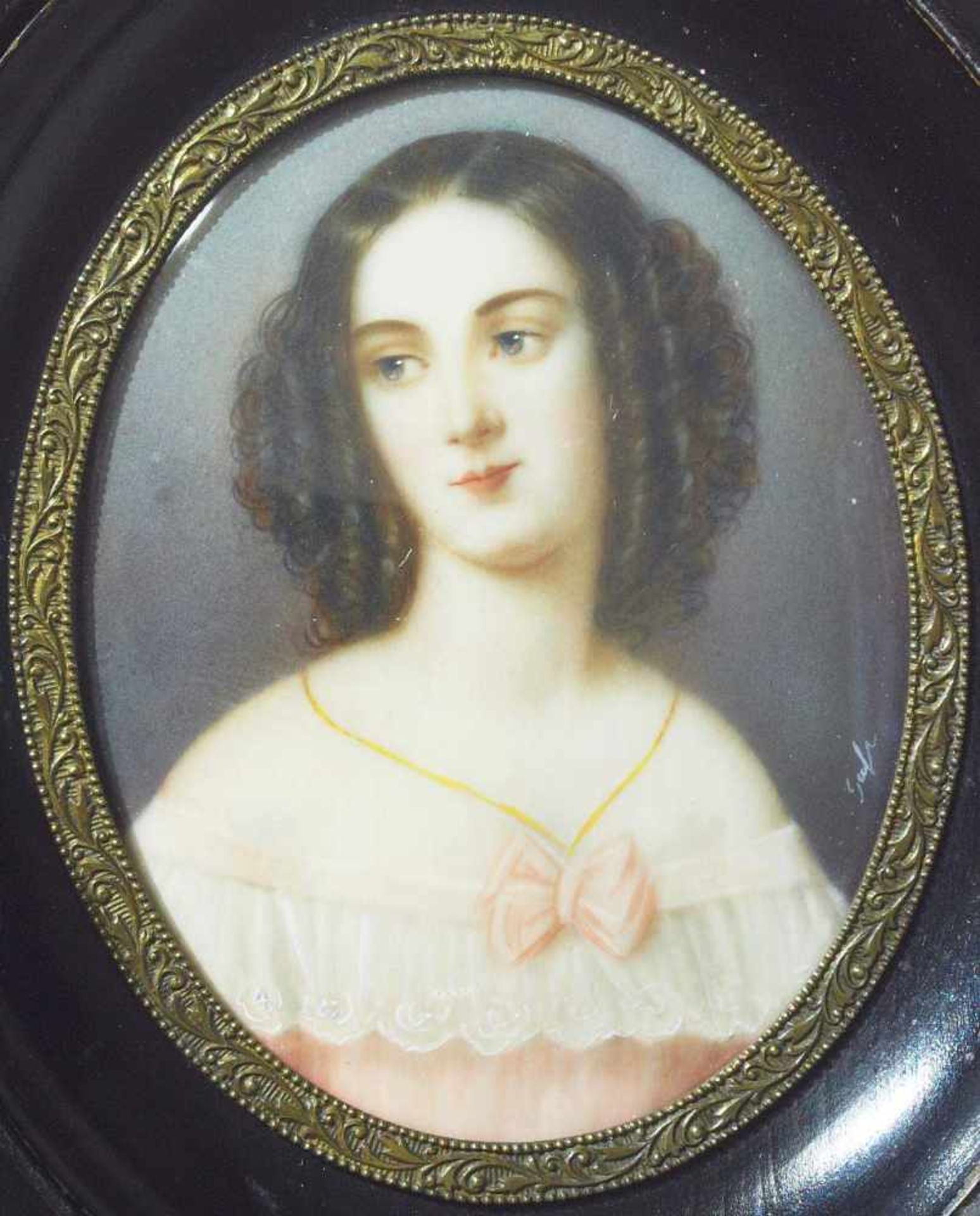 Elfenbein-Miniatur. Elfenbein-Miniatur. 19. Jahrhundert. Damenporträt, Halbbildnis einer jungen Dame - Image 4 of 5