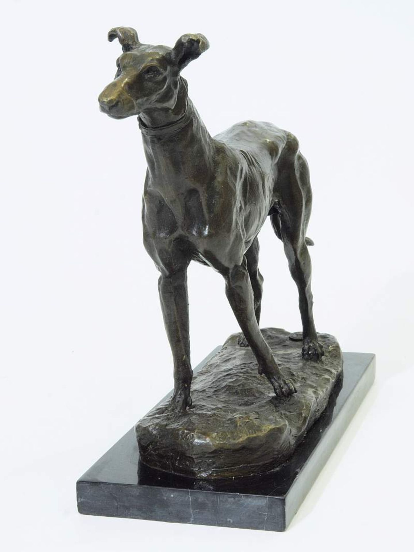 Wachsamer stehender Jagdhund. Wachsamer stehender Jagdhund, 20. Jahrhundert. Bronze, dunkel - Image 4 of 7