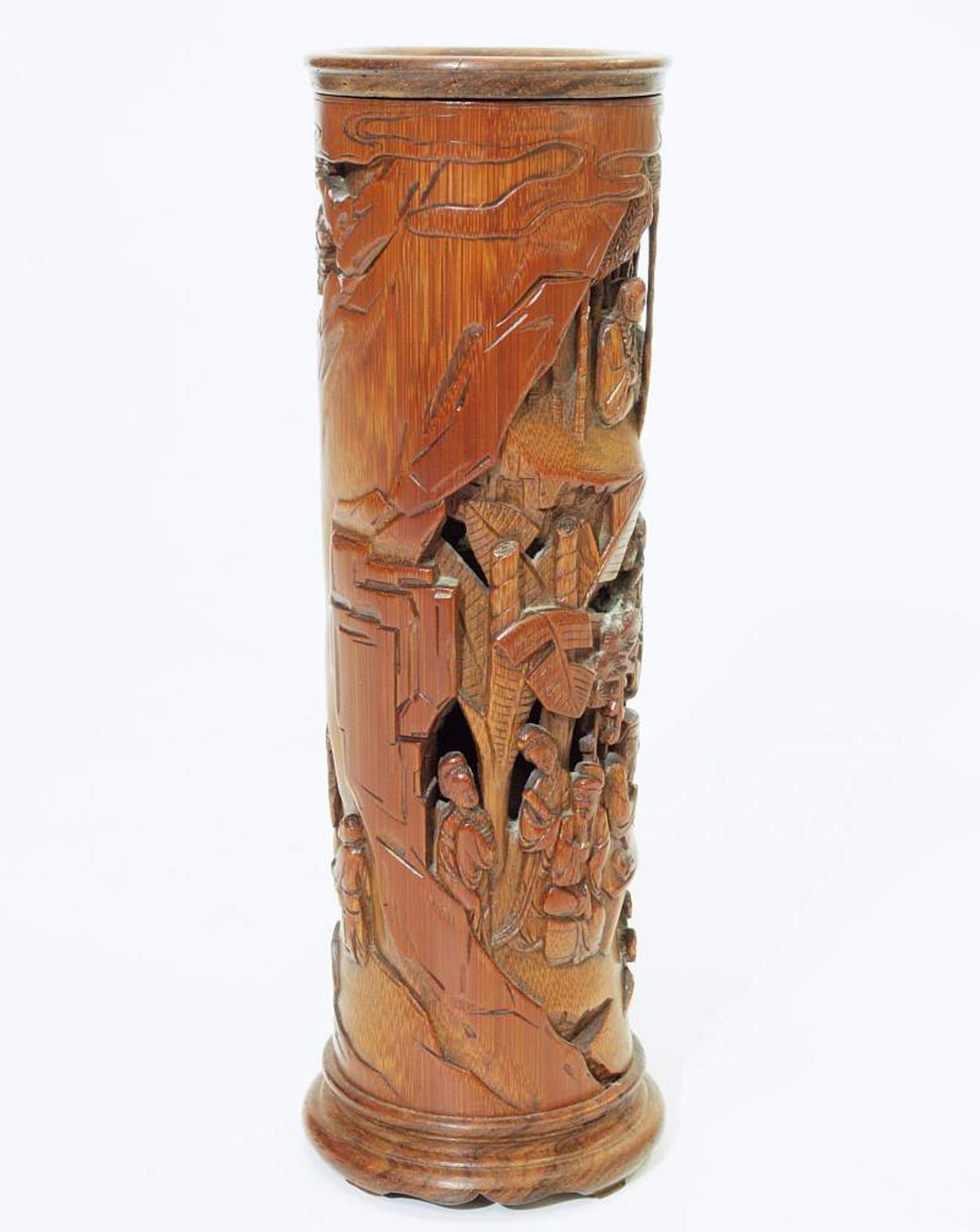 Pinselhalter. Pinselhalter. Asien, 20. Jahrhundert. Holz, zylindrische Form, ganzflächig beschnitzt, - Image 4 of 5