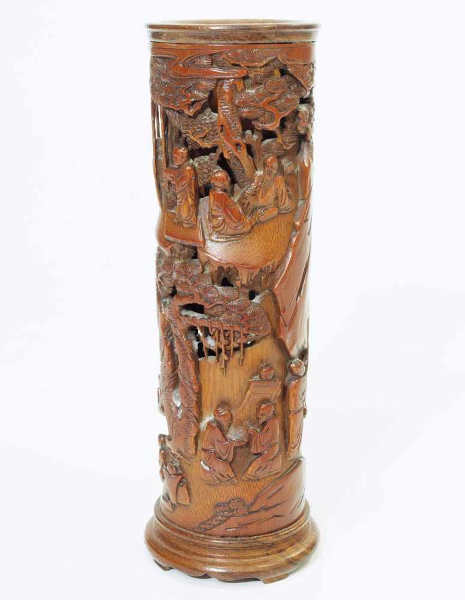 Pinselhalter. Pinselhalter. Asien, 20. Jahrhundert. Holz, zylindrische Form, ganzflächig beschnitzt, - Image 3 of 5