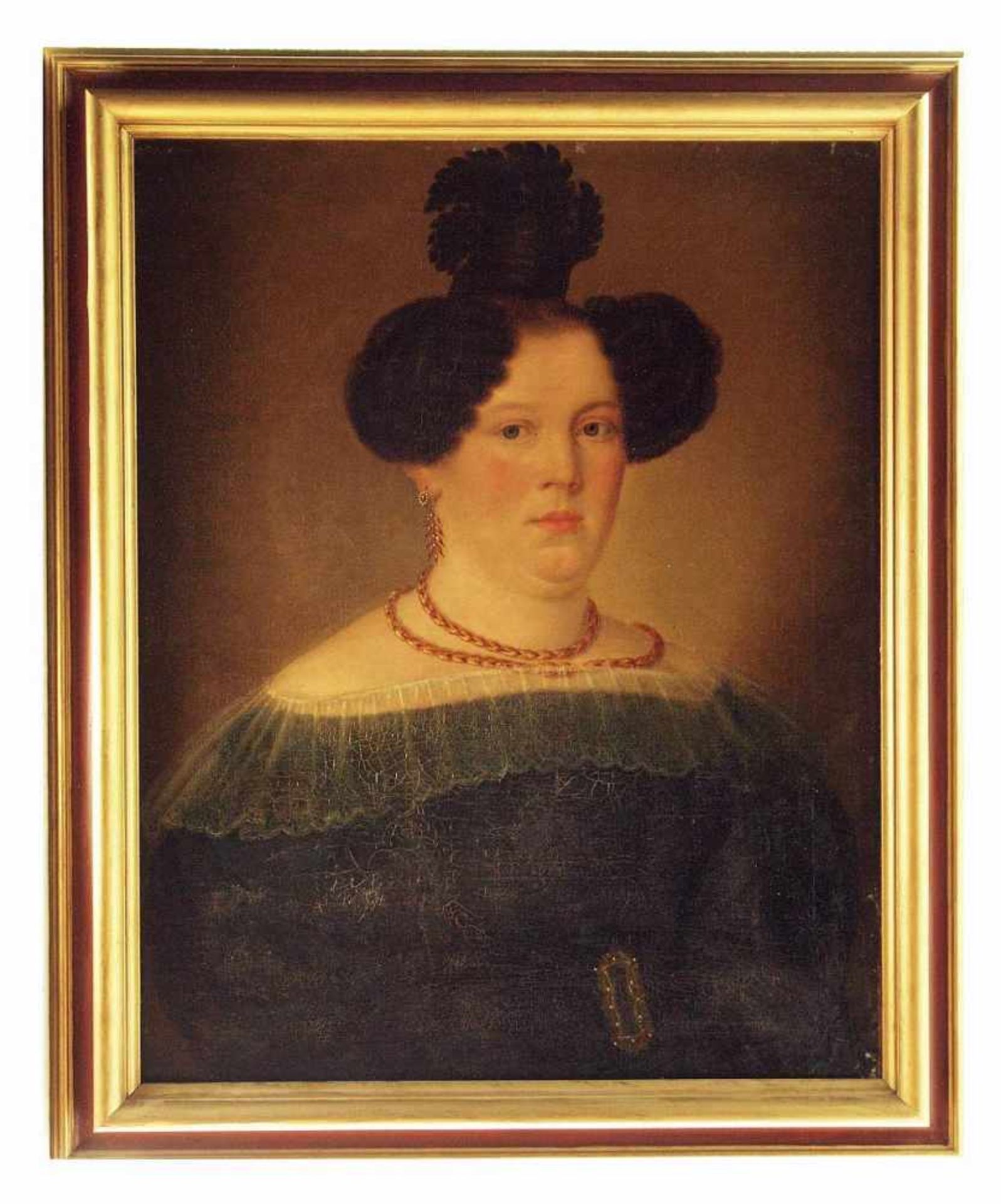 Bildnis Therese Leichtle. Bildnis Therese Leichtle. Deutsch, 19. Jahrhundert. Öl auf Leinwand/ - Bild 3 aus 5