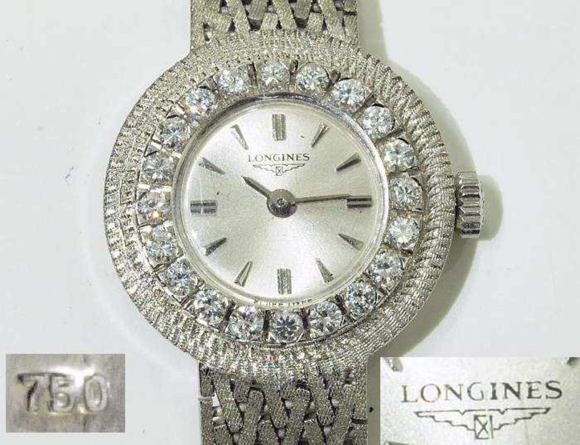 LONGINES Damen-Armbanduhr LONGINES Damen-Armbanduhr. Uhr und Ansatzband in 750er Weißgold. Lunette