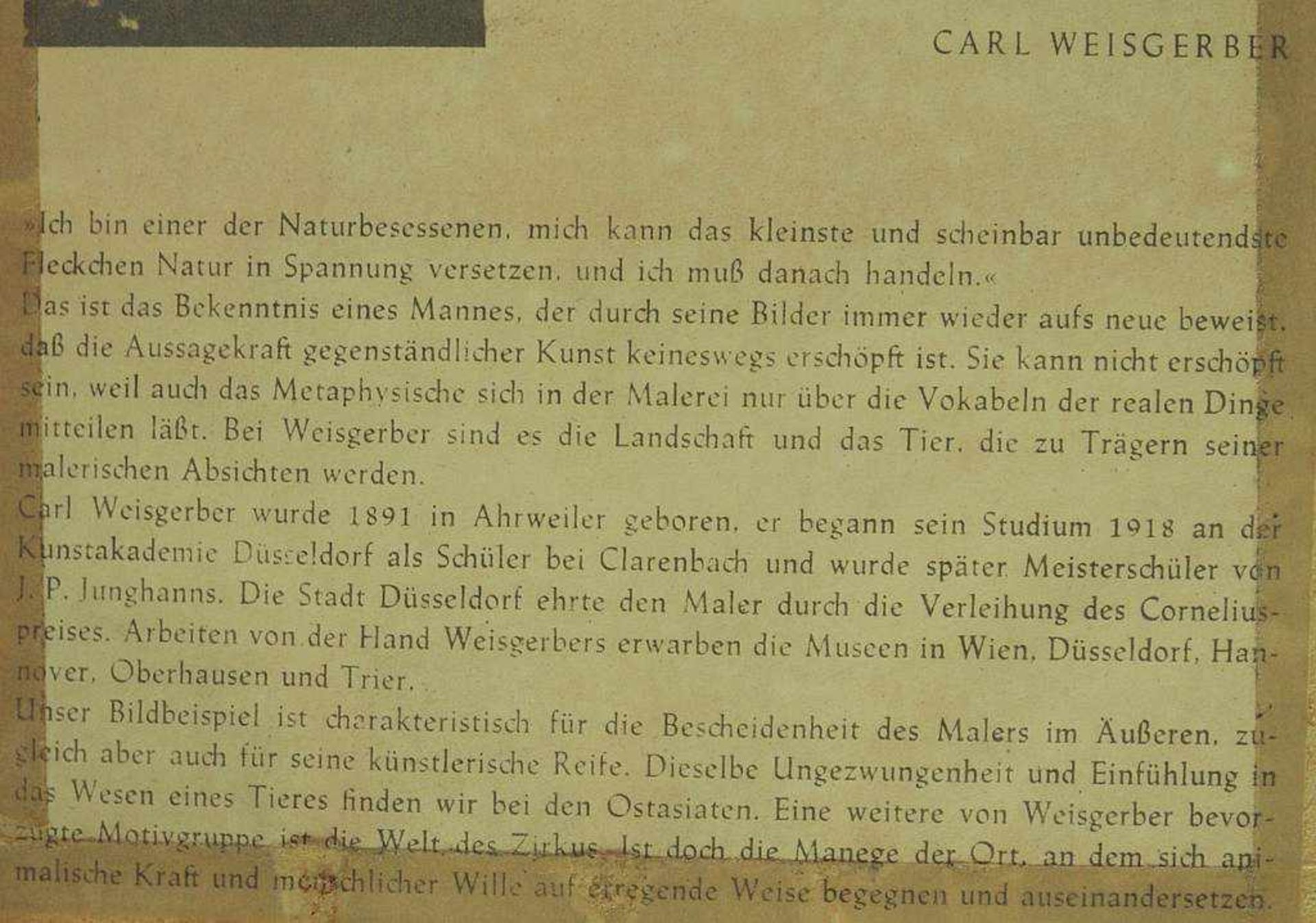 WEISGERBER, Carl. WEISGERBER, Carl. (Tier- und Landschaftsmaler). 1891 Ahrweiler - 1968 - Bild 5 aus 6