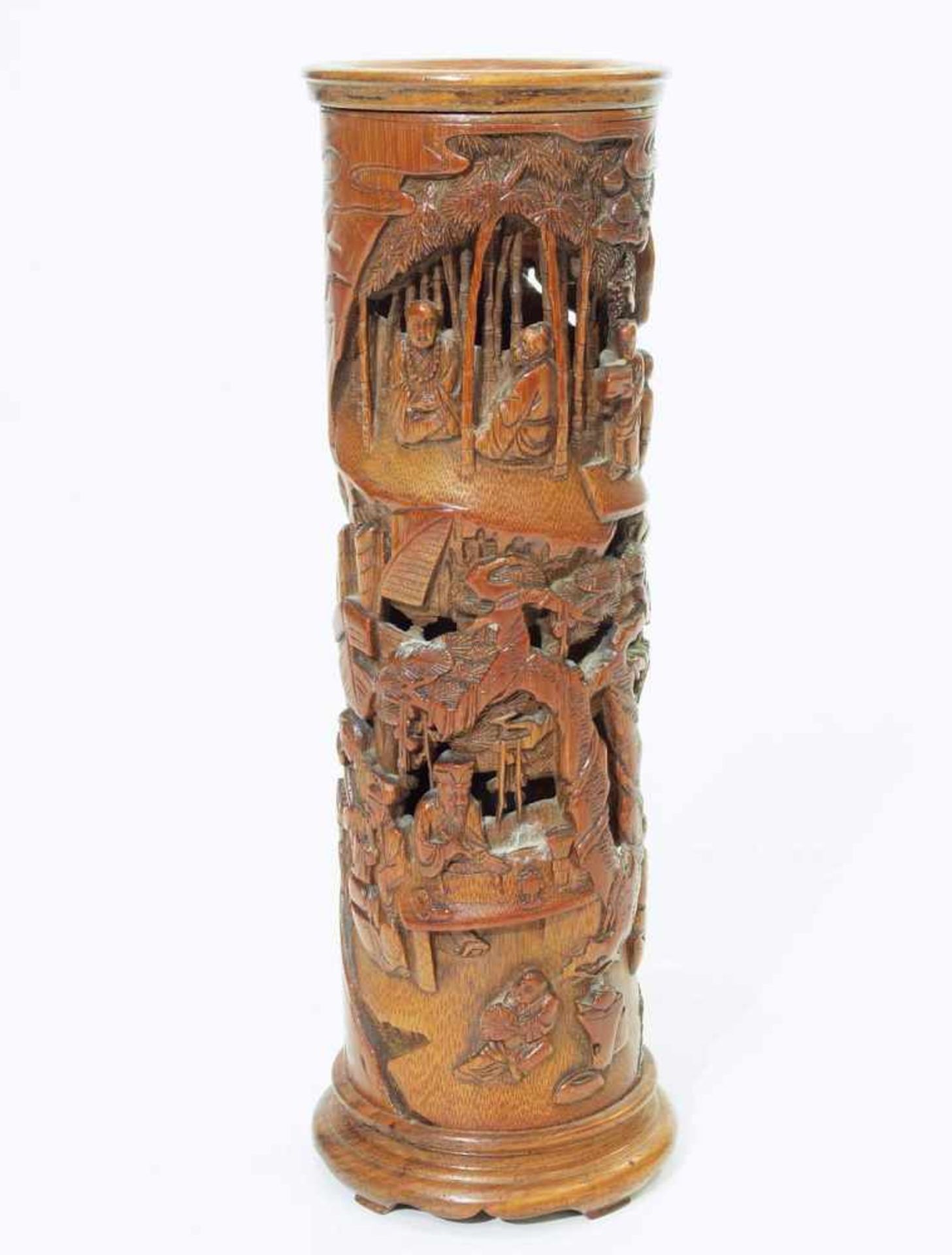 Pinselhalter. Pinselhalter. Asien, 20. Jahrhundert. Holz, zylindrische Form, ganzflächig beschnitzt, - Image 2 of 5