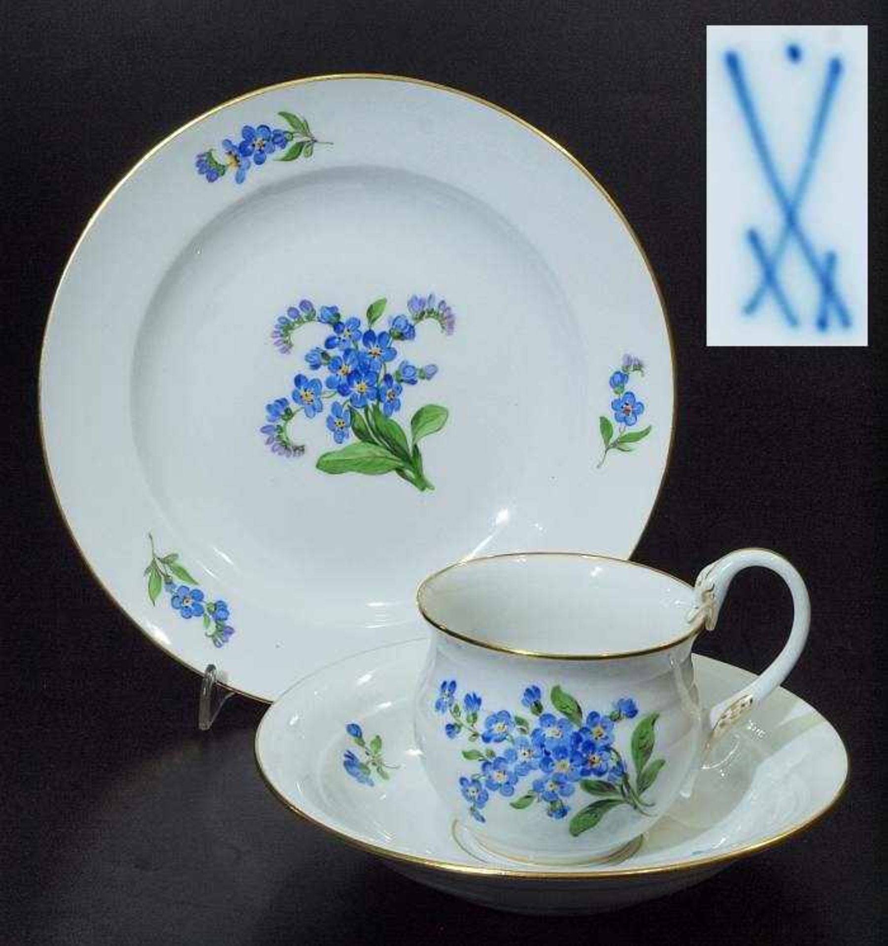 Gedeck. MEISSEN. Gedeck. MEISSEN Marke 1923 - 1934, 1. Wahl. Farbige Blumenbemalung mit