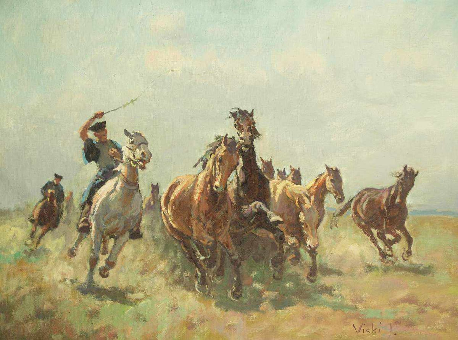 VISKI, Janos. VISKI, Janos. 1891 Szokolya - 1987 Budapest/Ungarn. Pferdehirten beim Treiben der - Image 2 of 5