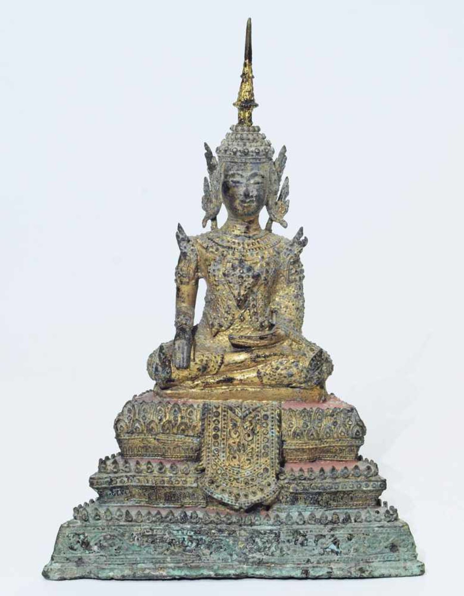 Sitzender Buddha. Sitzender Buddha. Thailand Rattanakosin, 19. Jahrhundert. Bronze, Reste einer - Image 2 of 6