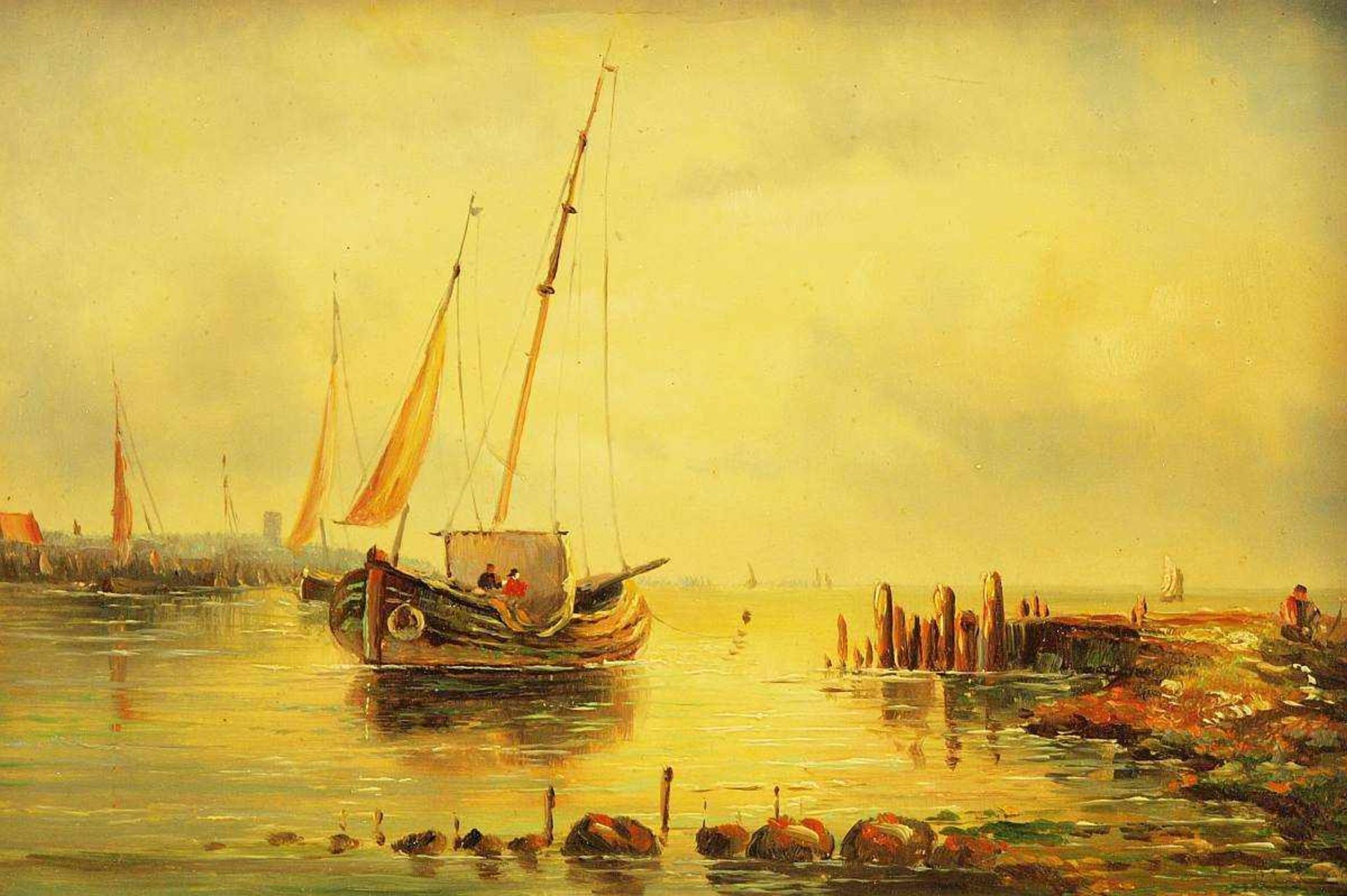 Maler des 20. Jahrhunderts. Maler des 19./20. Jahrhunderts. Hafenansicht mit Segelschiffen, links im - Bild 2 aus 4