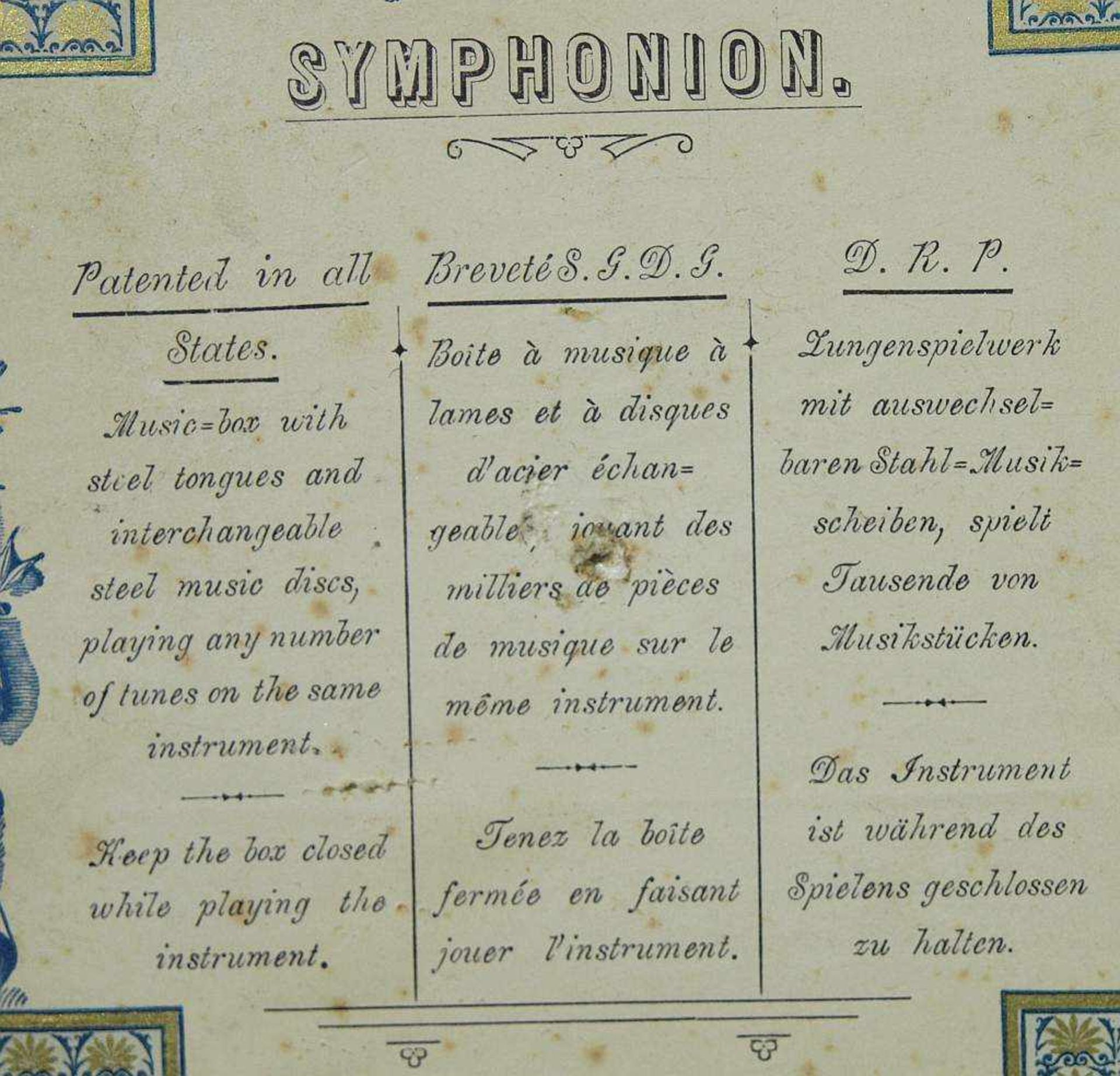 Lochplatten-Spieluhr. Lochplatten-Spieluhr. Symphonium Breveté Patent. Ende 19. Jahrhundert. - Bild 4 aus 7