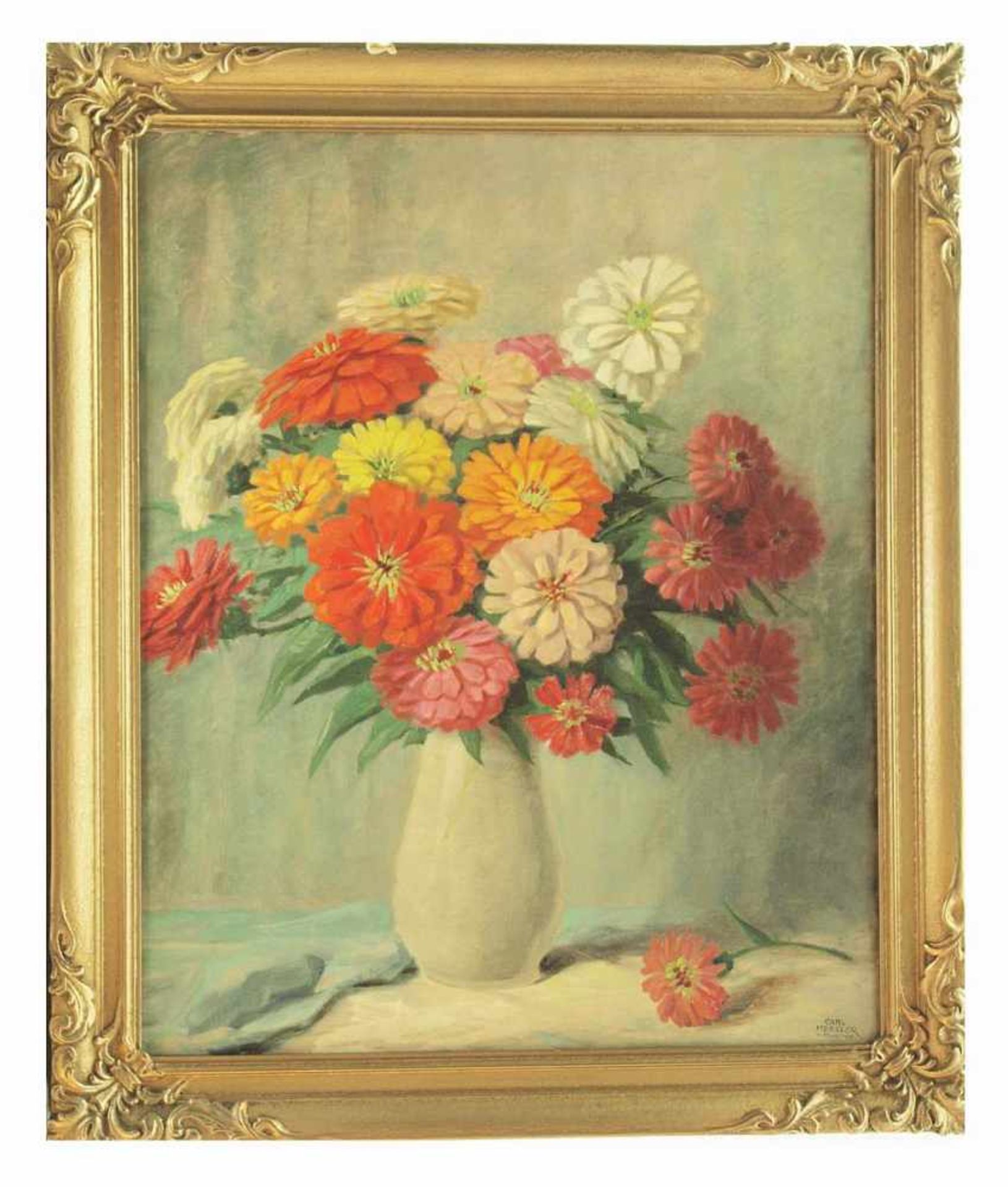 KESSLER, Carl. KESSLER, Carl. 1876 Coburg - 1968 München. Blumenstrauß mit Dahlien in Vase. Öl auf - Bild 3 aus 5