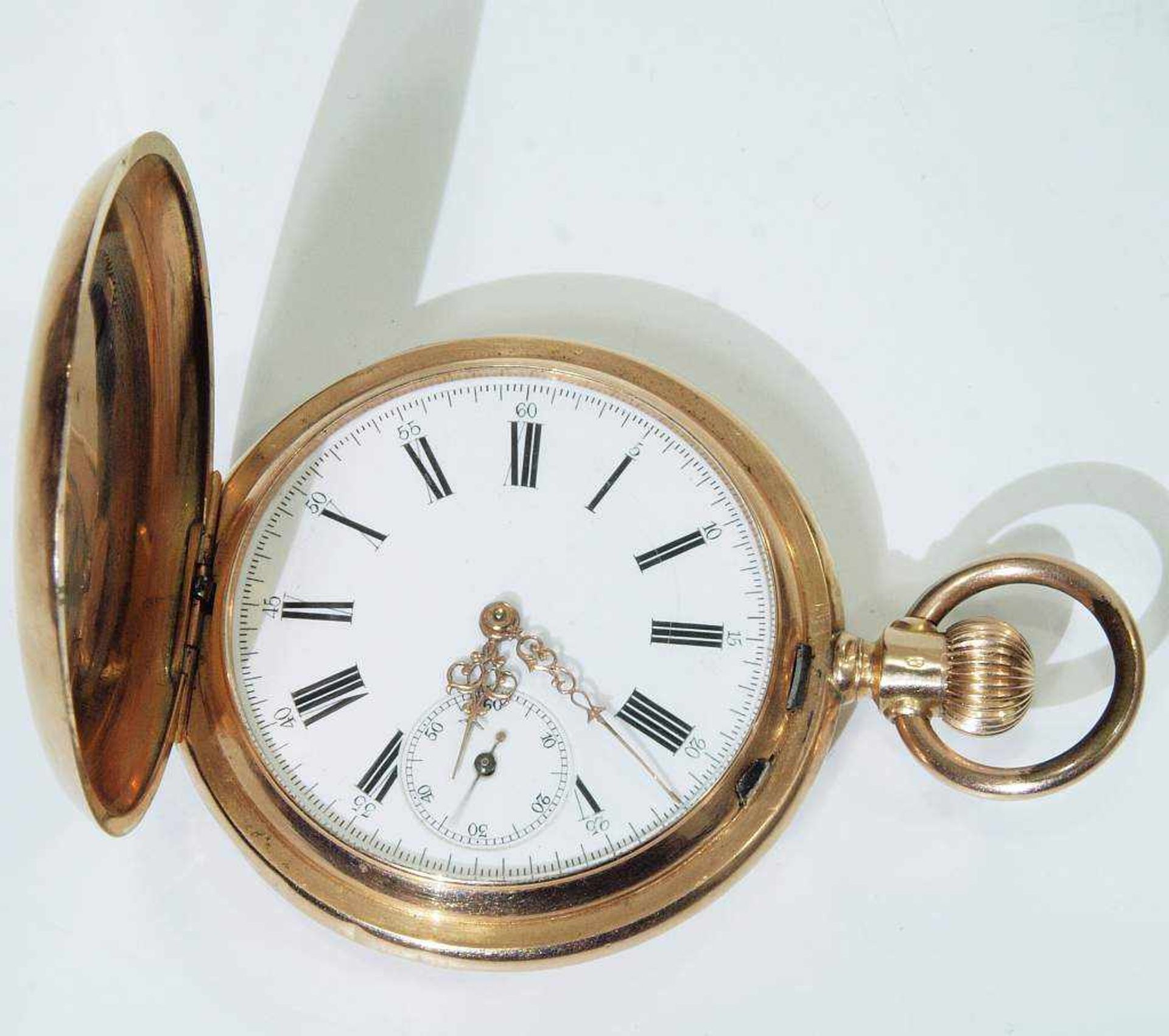 Taschenuhr an Uhrenkette. Taschenuhr an Uhrenkette. Taschenuhr mit Staubdeckel, punciert 14 kt., - Bild 5 aus 8