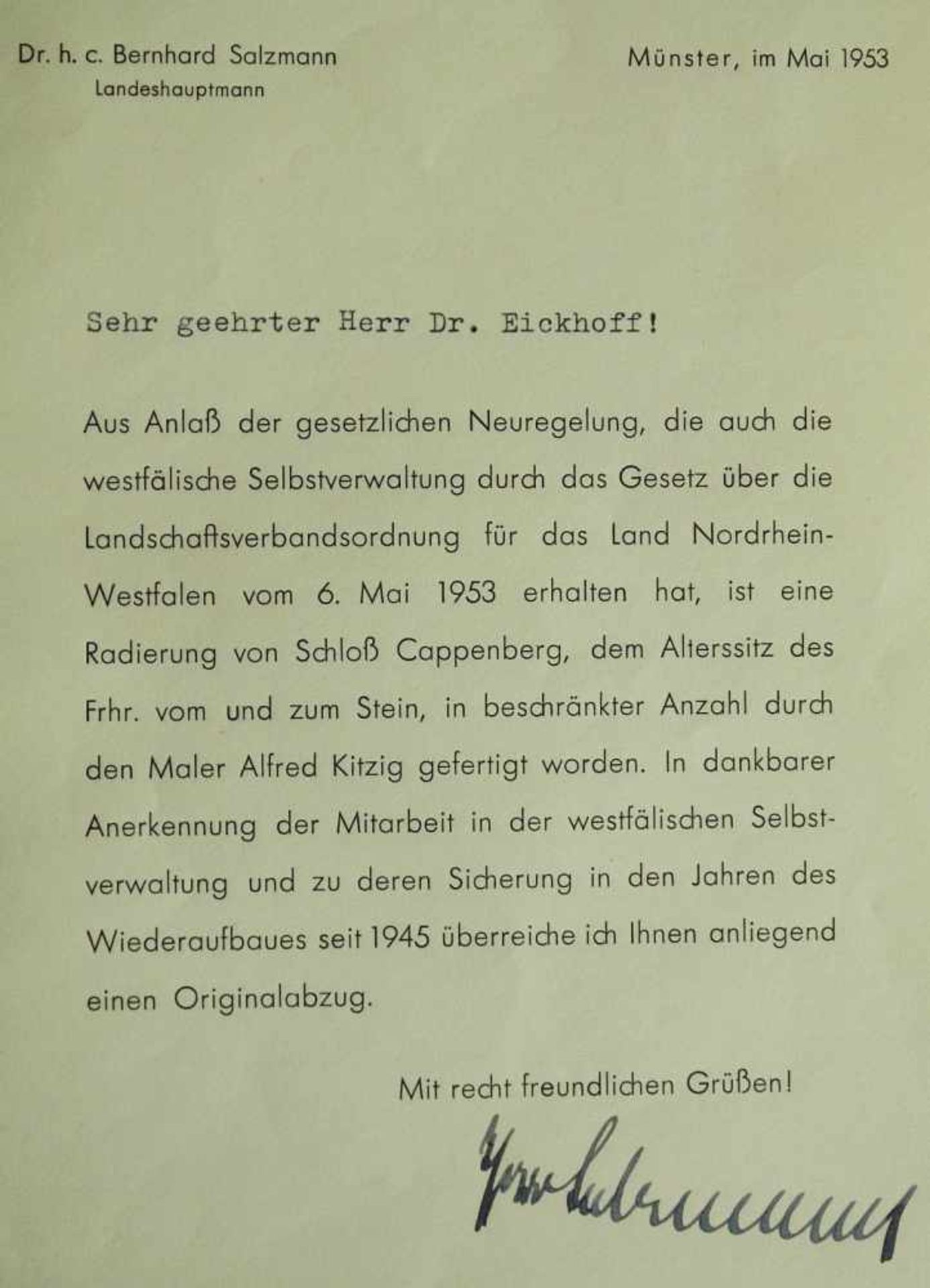 KITZIG, Alfred. KITZIG, Alfred. 1902 Ahlen - 1964 Kreuth. Schloss Cappenberg. Radierung auf - Bild 7 aus 7