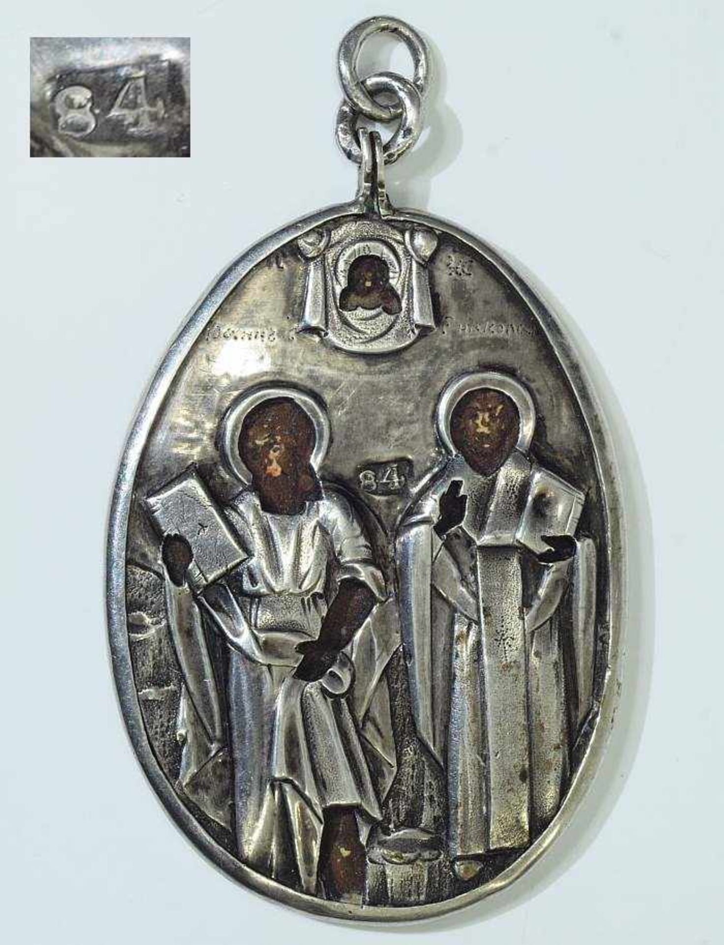 Silberanhänger mit zwei Heiligen. Silberanhänger mit zwei Heiligen. Russland, 19. Jahrhundert,