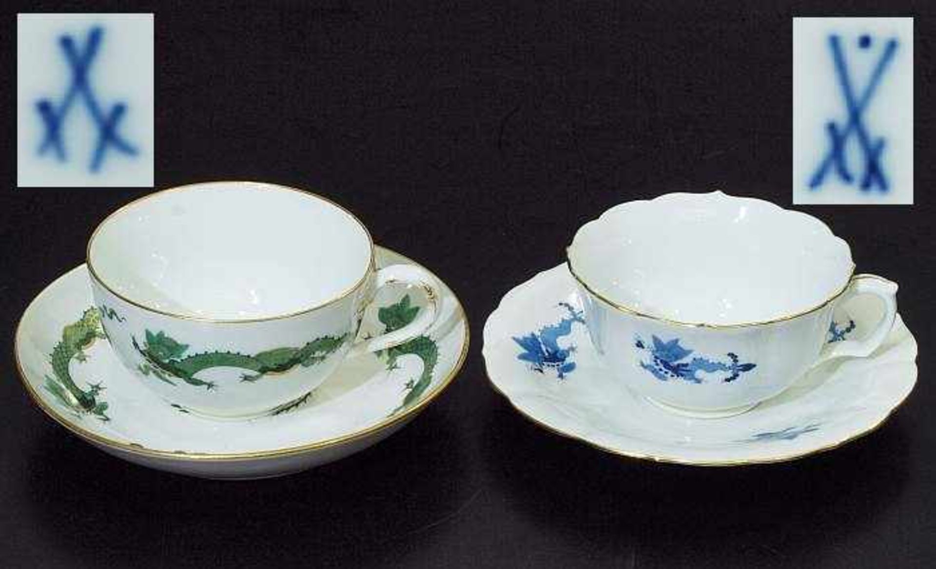 Indisch-Dekor Tassen. Untertassen. Indisch-Dekor Tassen. Untertassen. MEISSEN, um 1900 / 1920. 1)