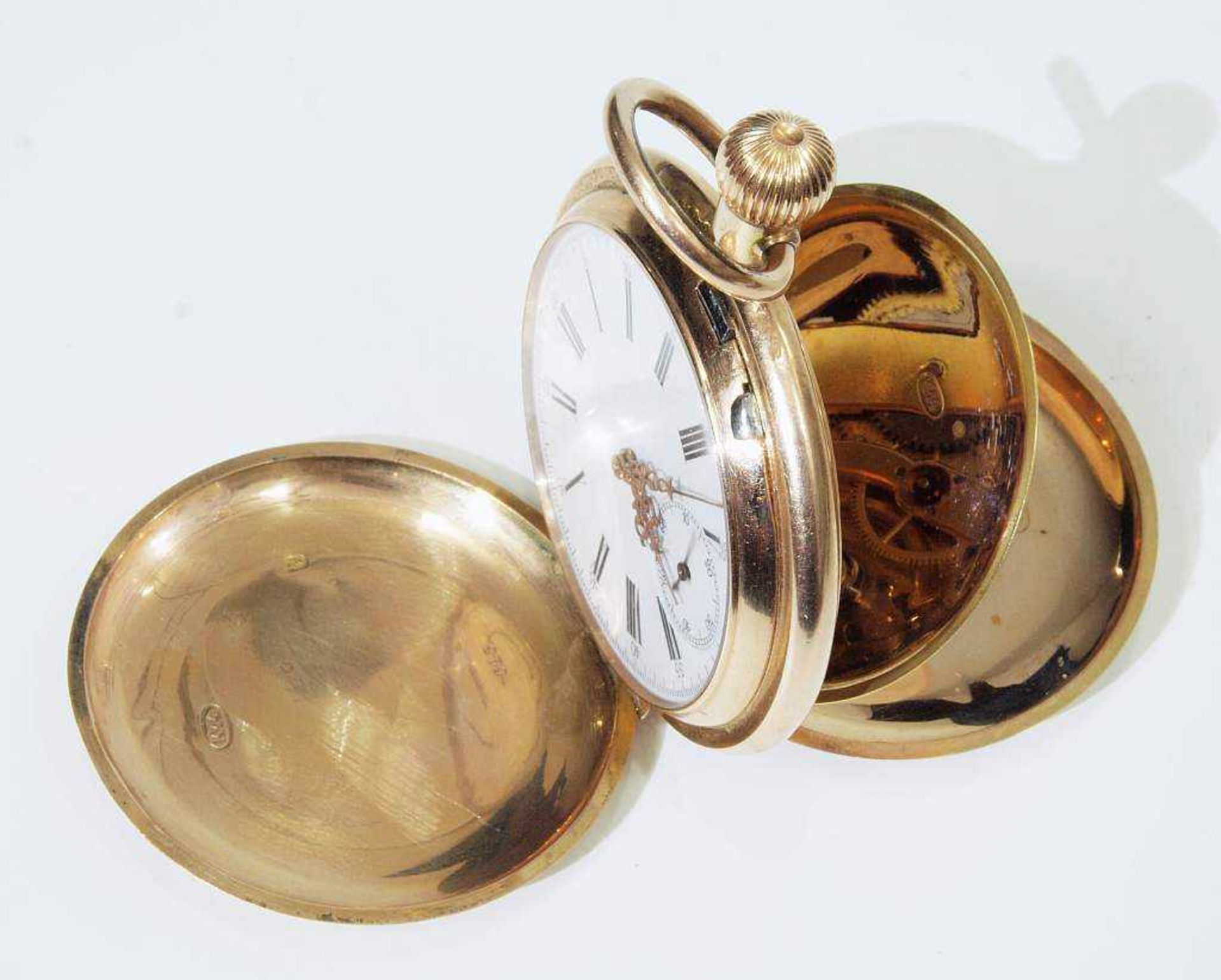 Taschenuhr an Uhrenkette. Taschenuhr an Uhrenkette. Taschenuhr mit Staubdeckel, punciert 14 kt., - Bild 6 aus 8