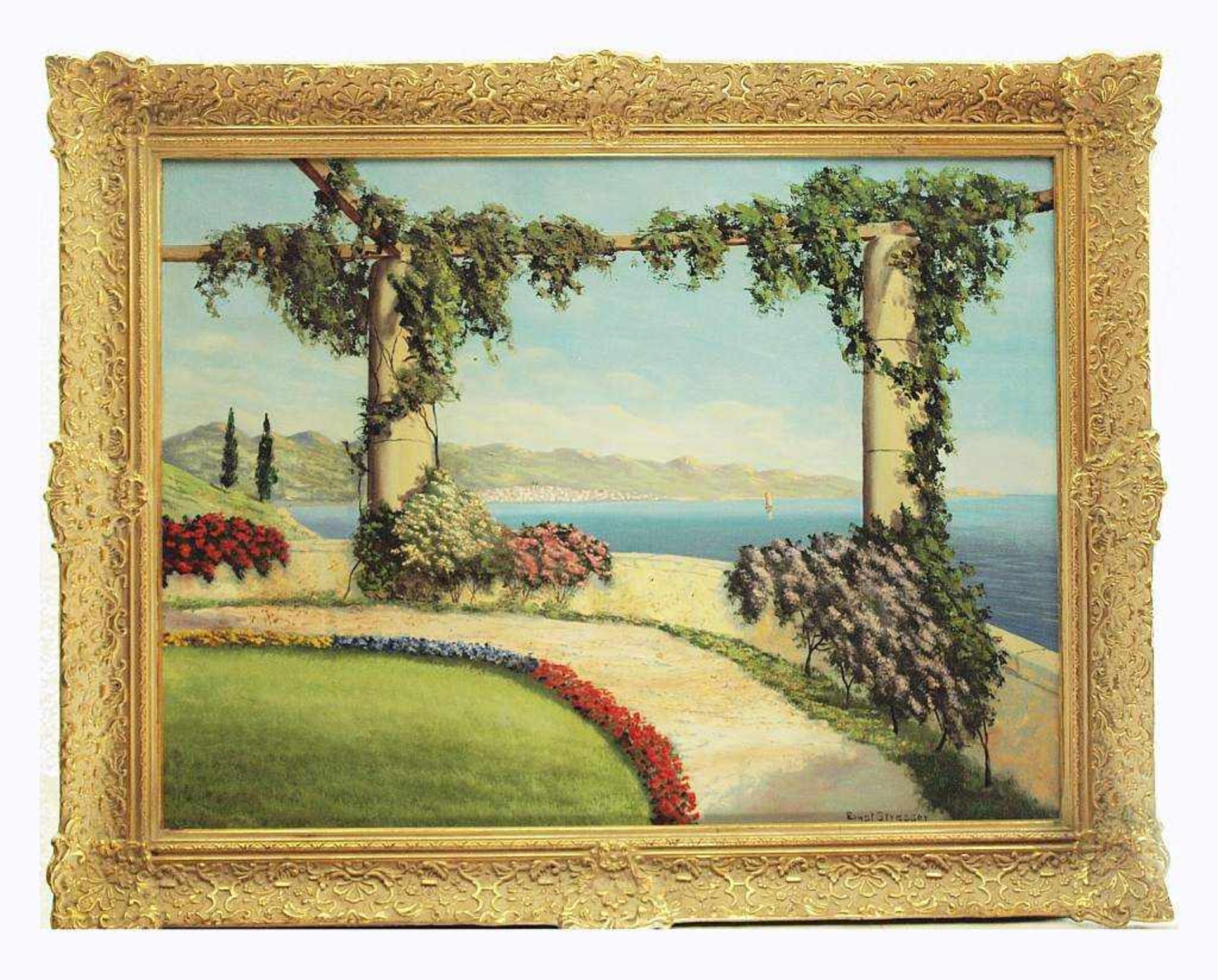 STRASSER, Ernst. STRASSER, Ernst. 1905 - 1997. Italienische Küstenlandschaft mit Promenade und - Bild 3 aus 5