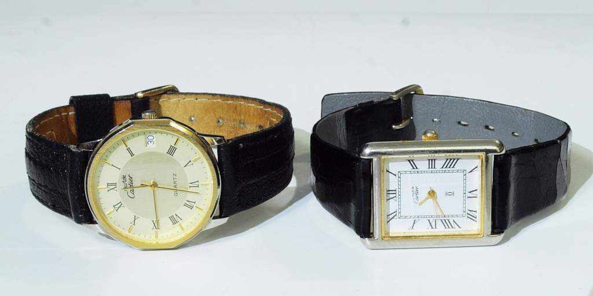 Zwei CARTIER Armbanduhren.Zwei CARTIER Armbanduhren. 1) Armbanduhr mit rechteckigem Stahlgehäuse - Bild 3 aus 7