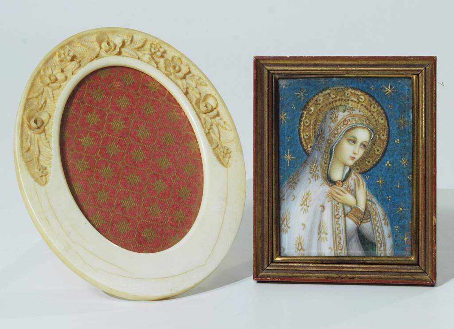 MELOCCHI, E. MELOCCHI, E. 1. Hälfte 20. Jahrhundert. Elfenbein-Miniatur, Jugendliche Madonna, Öl auf - Bild 2 aus 3