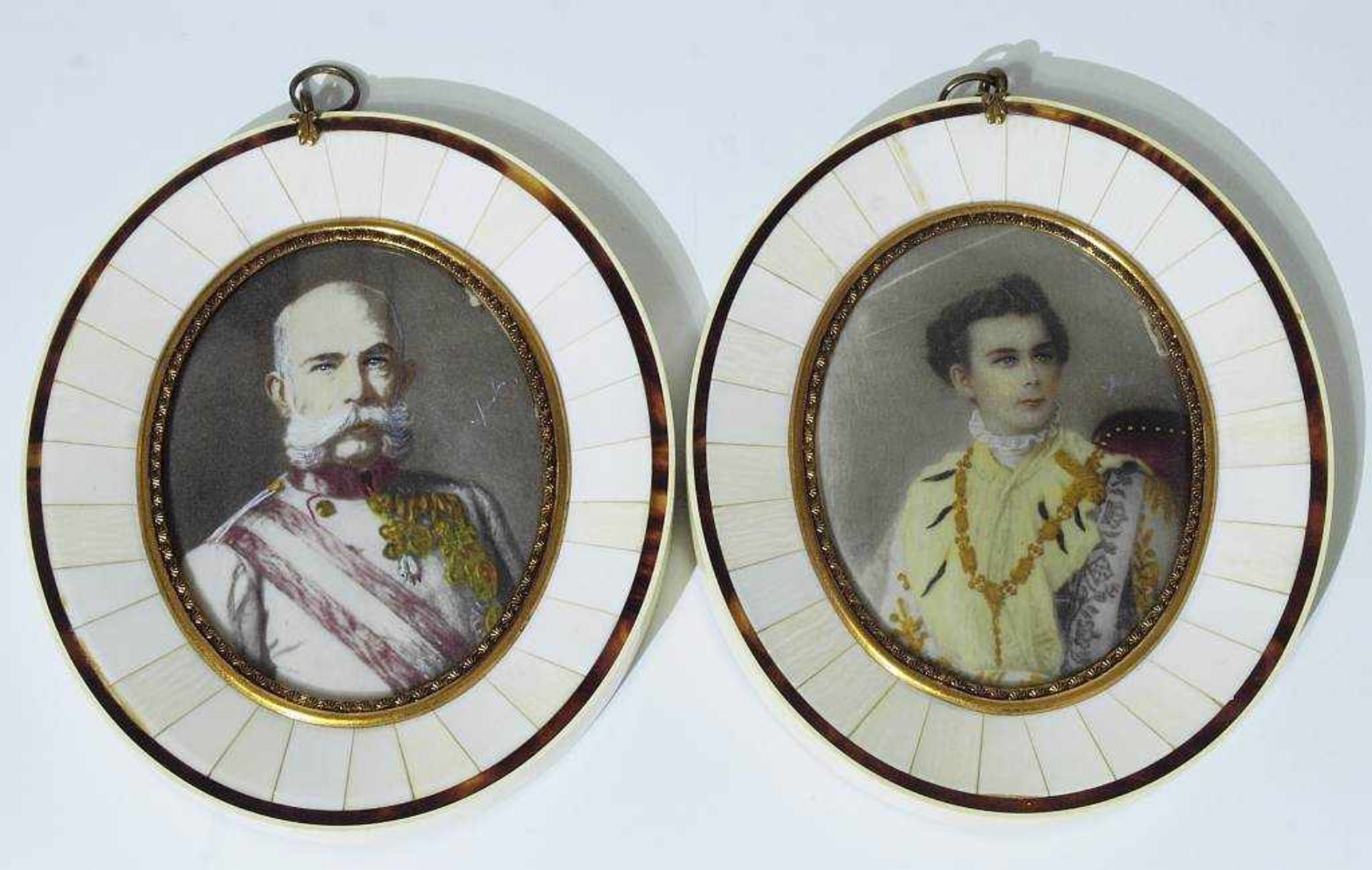 Zwei Elfenbein-Miniaturen.Zwei Elfenbein-Miniaturen. 20. Jahrhundert. 1) König Ludwig II von Bayern, - Bild 2 aus 3