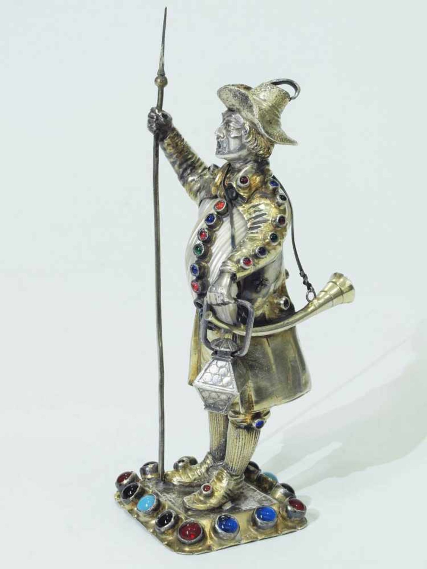 Kabinettfigur "Nachtwächter".Kabinettfigur "Nachtwächter". 19. Jahrhundert, Silber geprüft, Korpus - Image 3 of 6