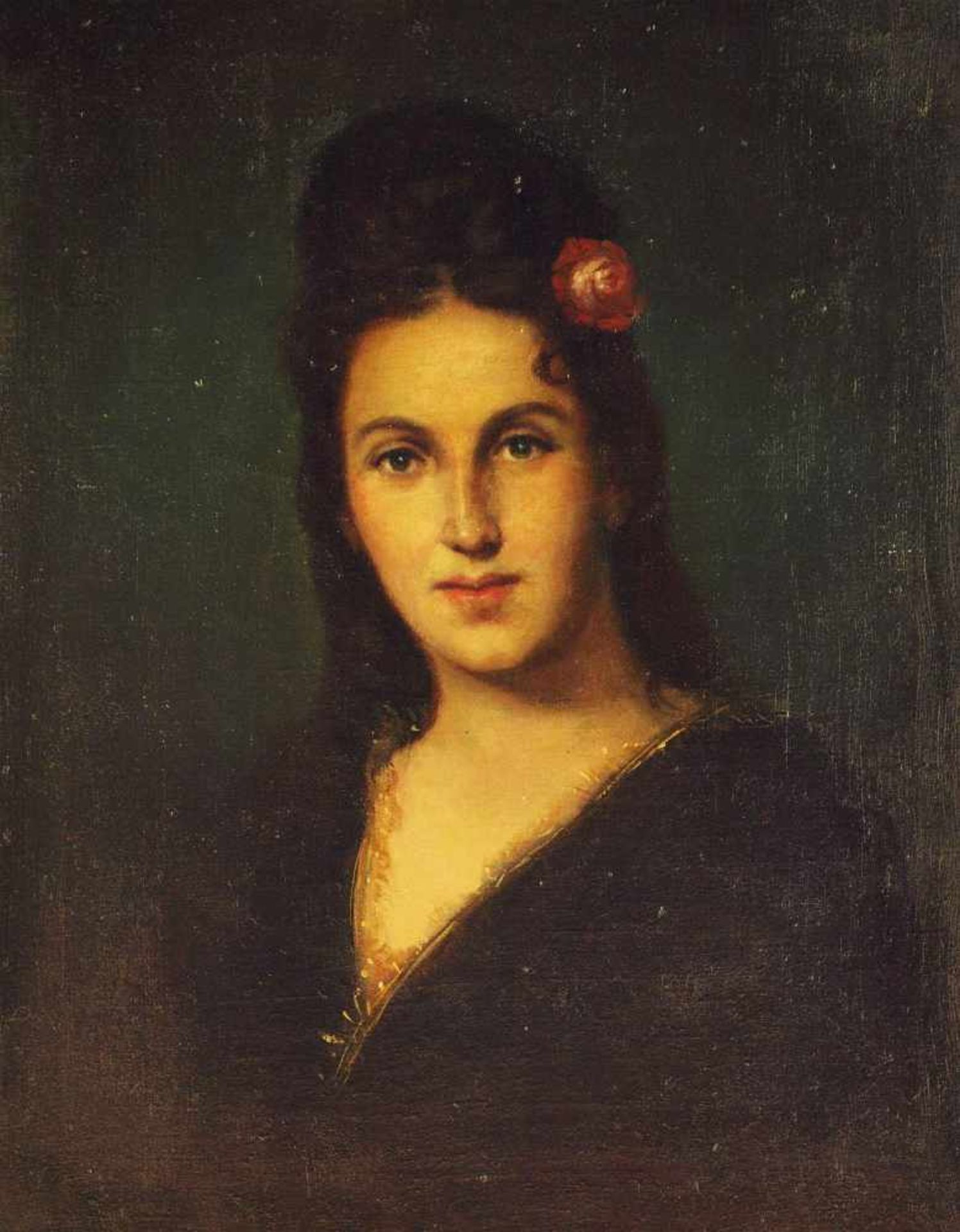 Halbportrait einer jungen Dame mit Blume im Haar.Halbportrait einer jungen Dame mit Blume im Haar. - Bild 2 aus 4