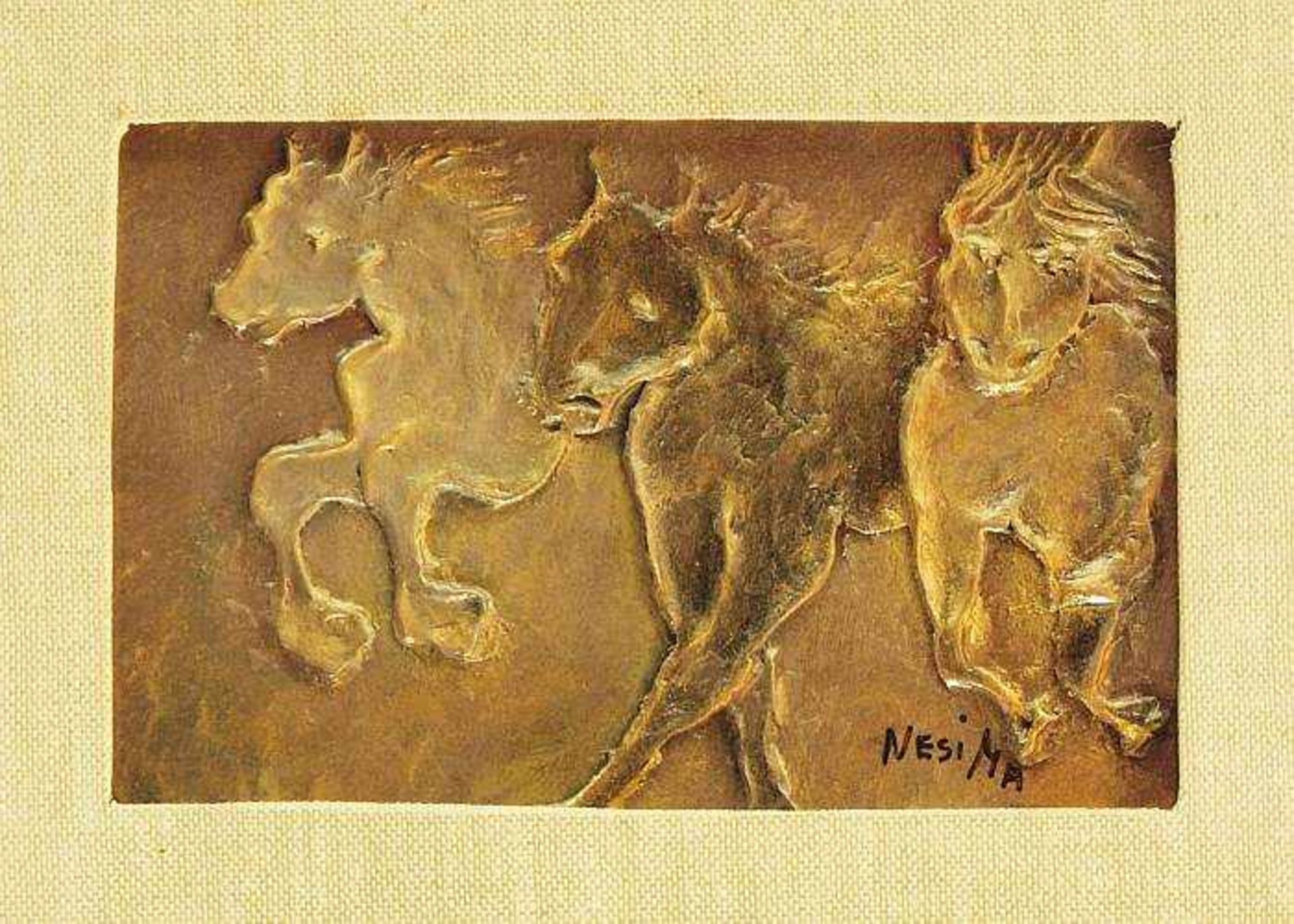 Reliefbild "Pferde im Galopp". Reliefbild "Pferde im Galopp". 20. Jahrhundert. Bewegte Darstellung