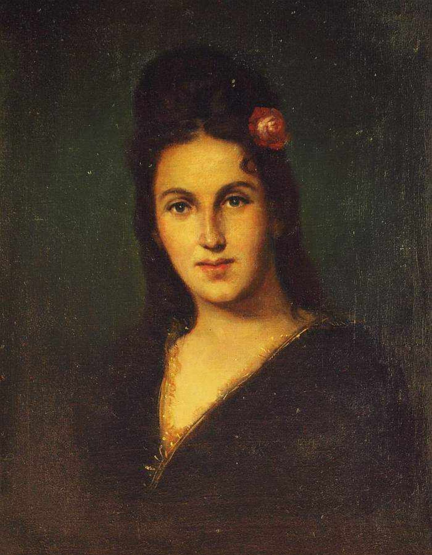 Halbportrait einer jungen Dame mit Blume im Haar.Halbportrait einer jungen Dame mit Blume im Haar.