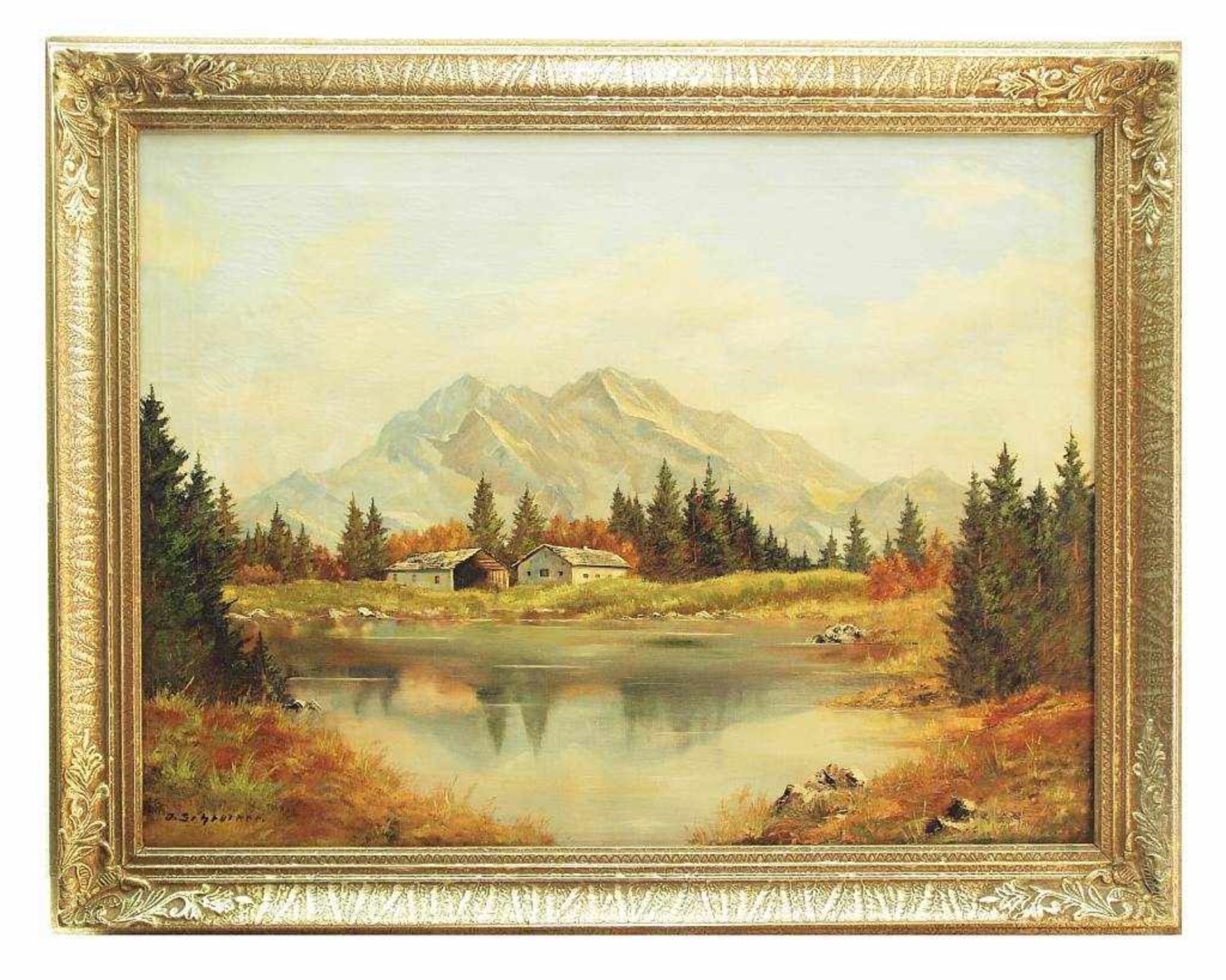 Romantische Alpenlandschaft.Romantische Alpenlandschaft. Anfang 20. Jahrhundert. Öl auf Leinwand, - Bild 3 aus 5