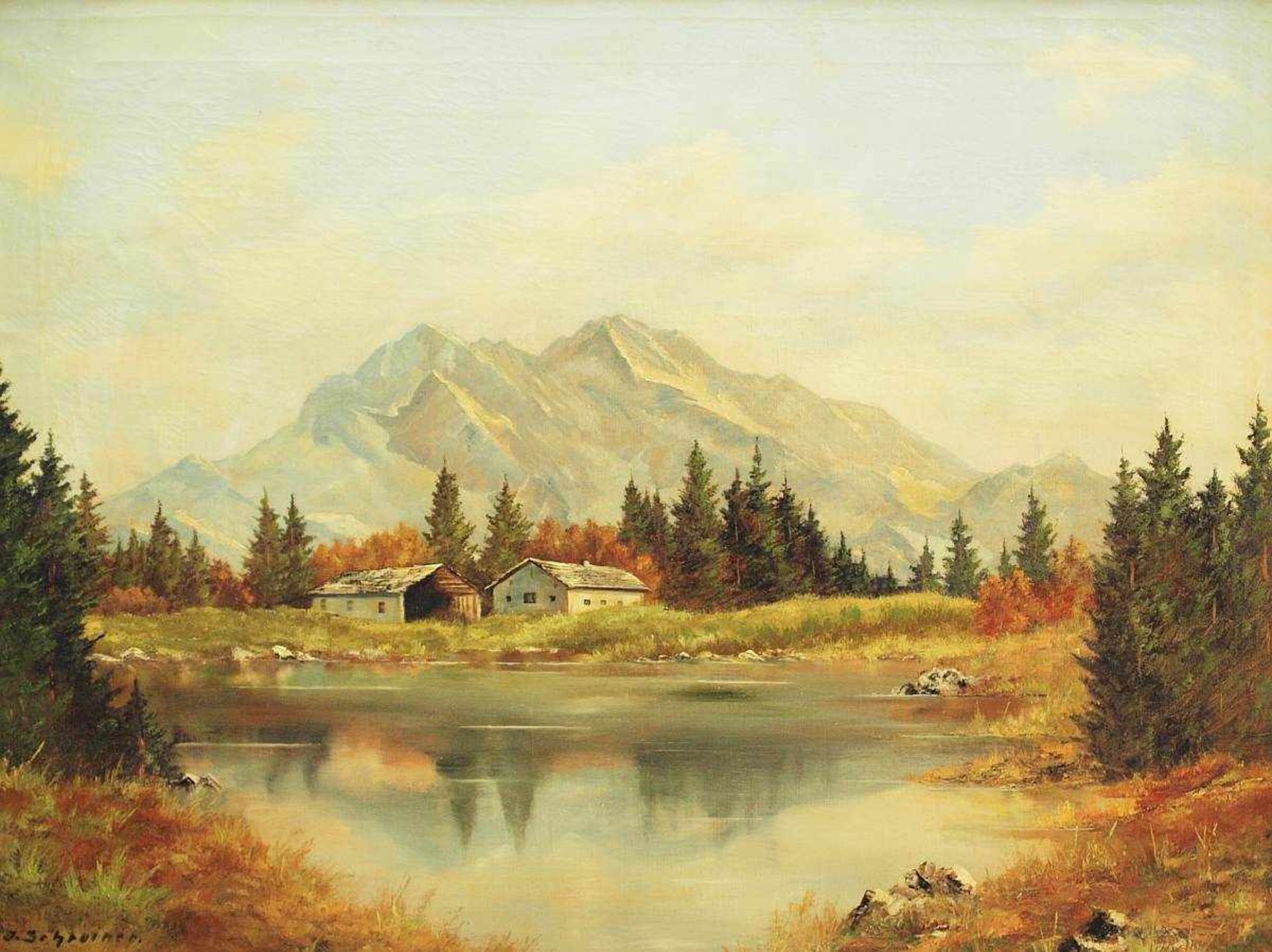 Romantische Alpenlandschaft.Romantische Alpenlandschaft. Anfang 20. Jahrhundert. Öl auf Leinwand, - Bild 2 aus 5
