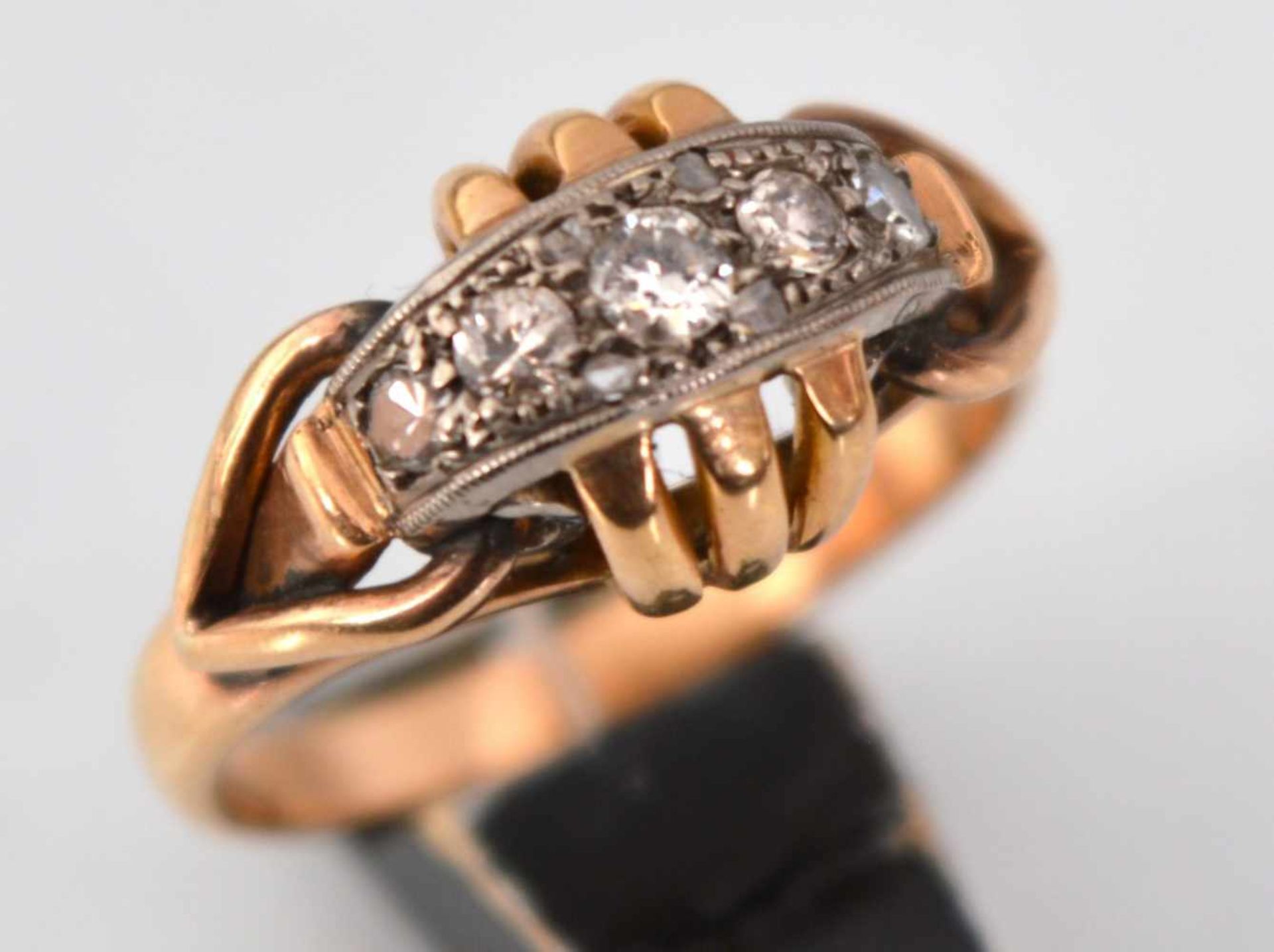 Damenring 18 kt. Gelbgold, mit Diamanten, RG 52, um 1900