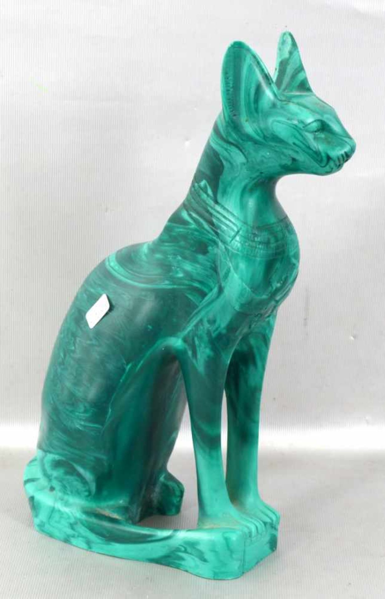 Heilige Katze Masse, sitzende ägyptische Katze, mit Skarabäus verziert, H 27 cm