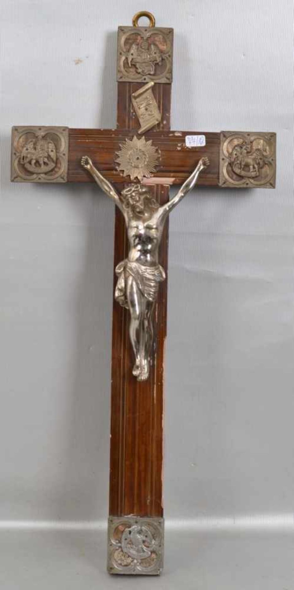 Christus am Kreuz Hartholz, Christuskorpus Metall, H 49 cm, um 1900