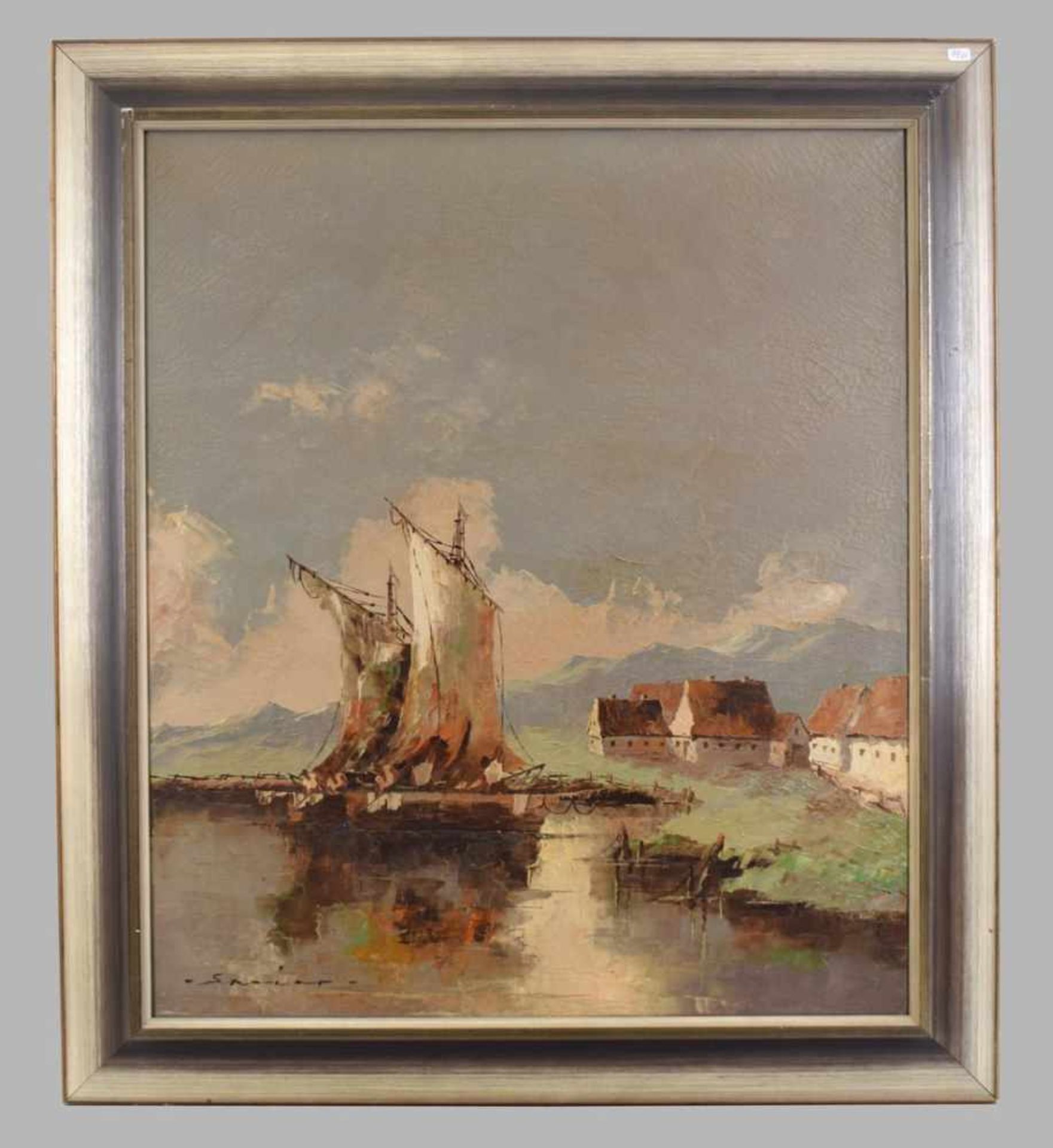 A. Speier Koblenzer Maler des 20. Jh., Fischerboote am sonnigen Seeufer, Öl/Lwd., u.r.sign., 60 X 70