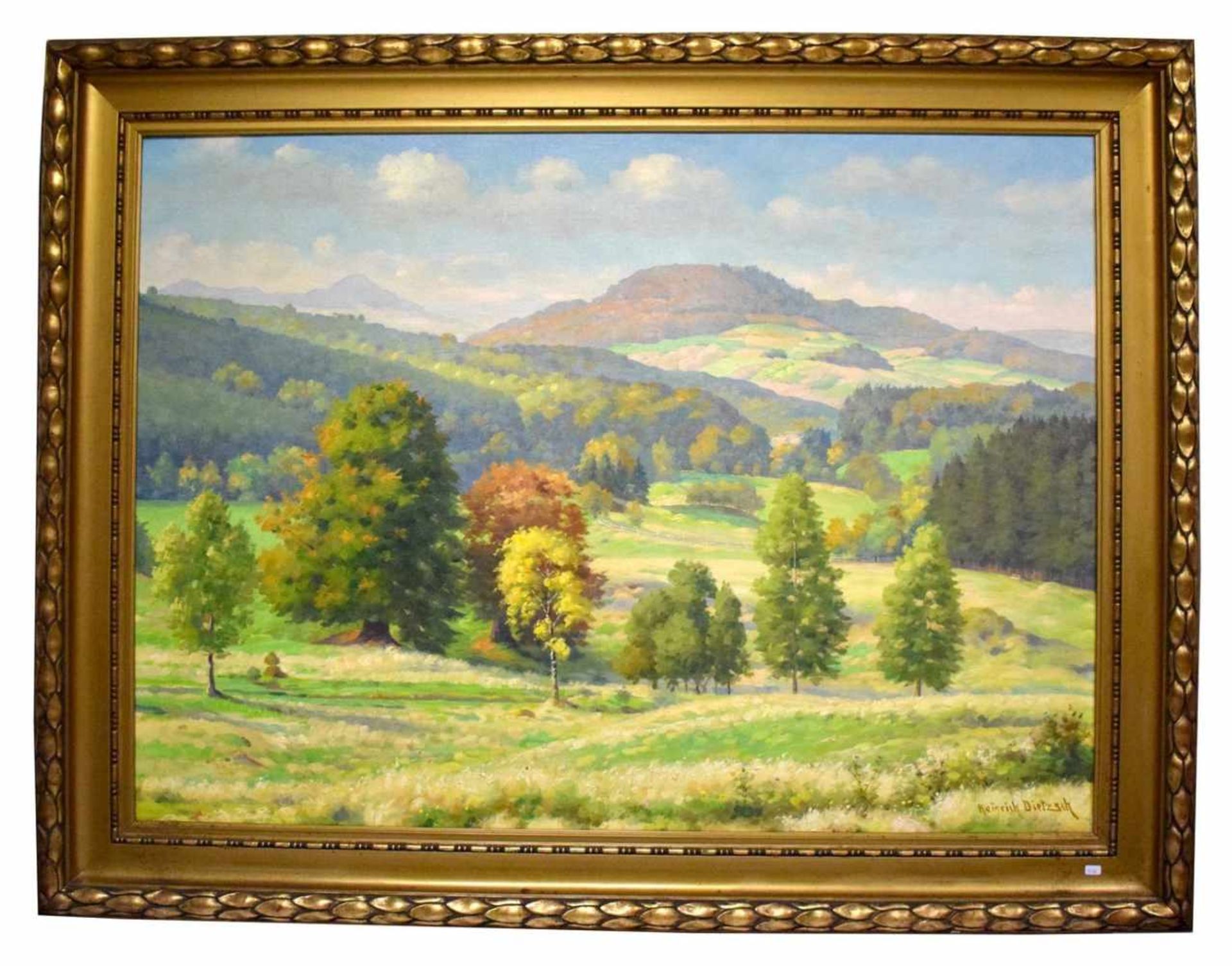 Heinrich Friedrich Dietzsch 1882-1956 Kassel, sommerliches Tal mit blühenden Bäumen, Öl/Lwd., u.r.