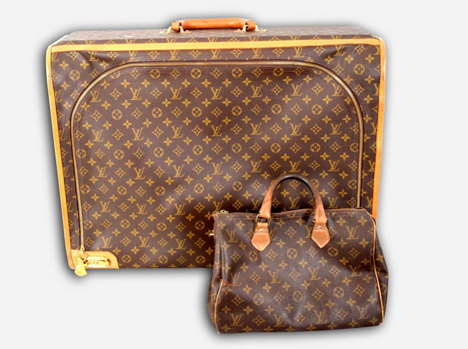 Louis Vuitton Koffer und Tasche braunes Leder, vergoldete Messingbeschläge, original