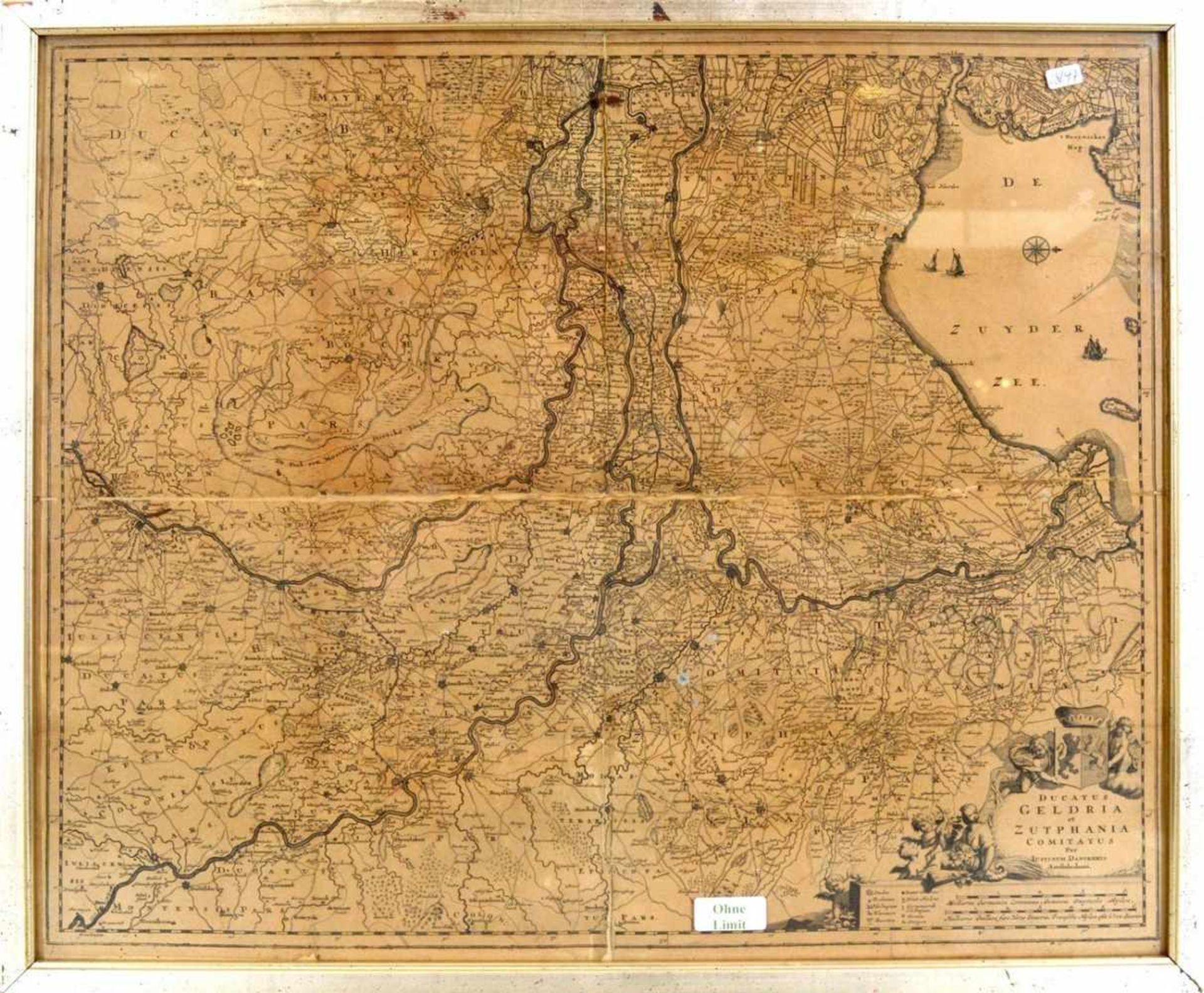 Landkarte Teilansicht der Niederlande, mit Zuyder Zee (heute Ijsselmeer), in der Mitte besch., 45
