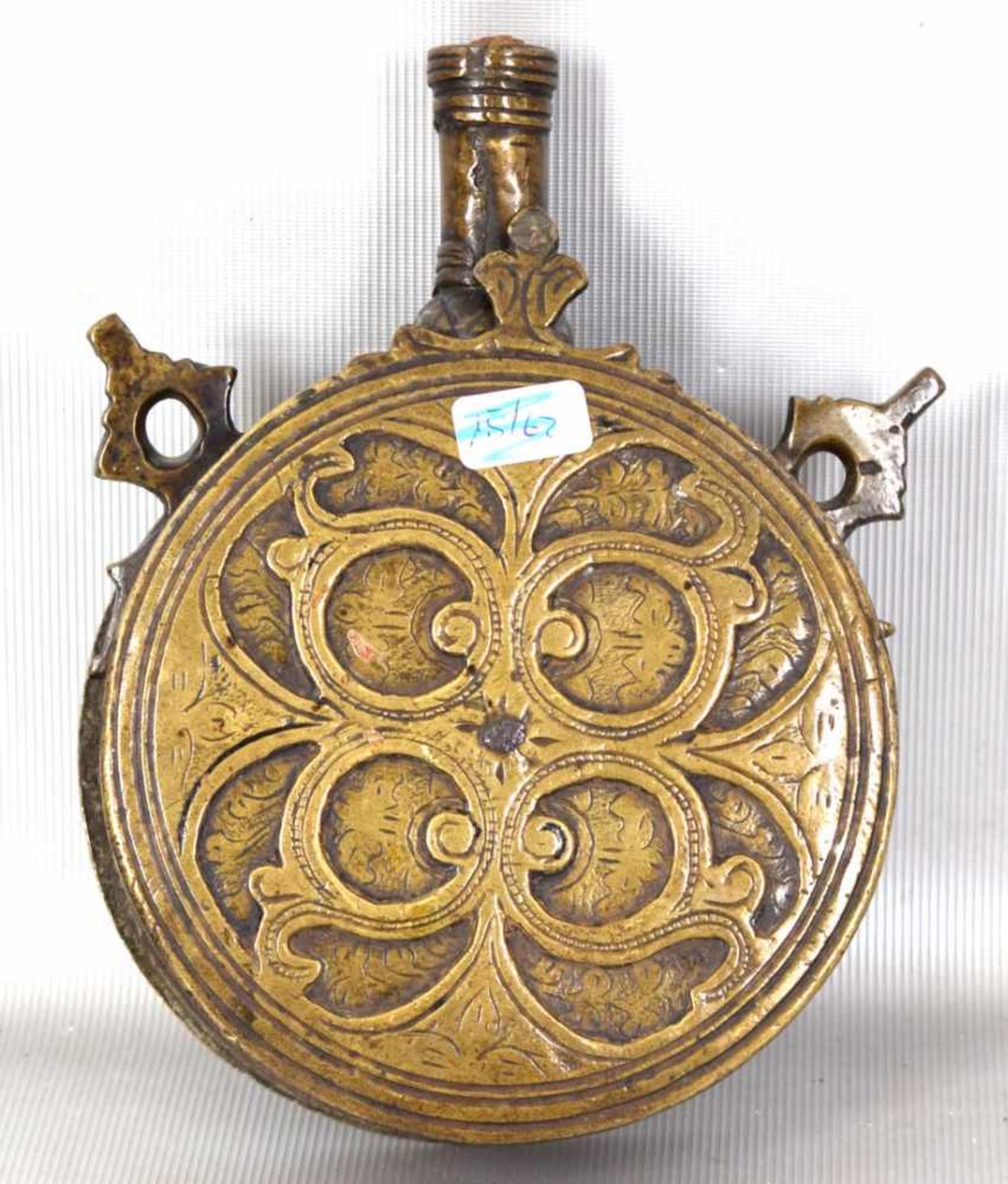 Pulverflasche orientalisch, Messing, aufwendig verziert, H 15 cm, 19. Jh.