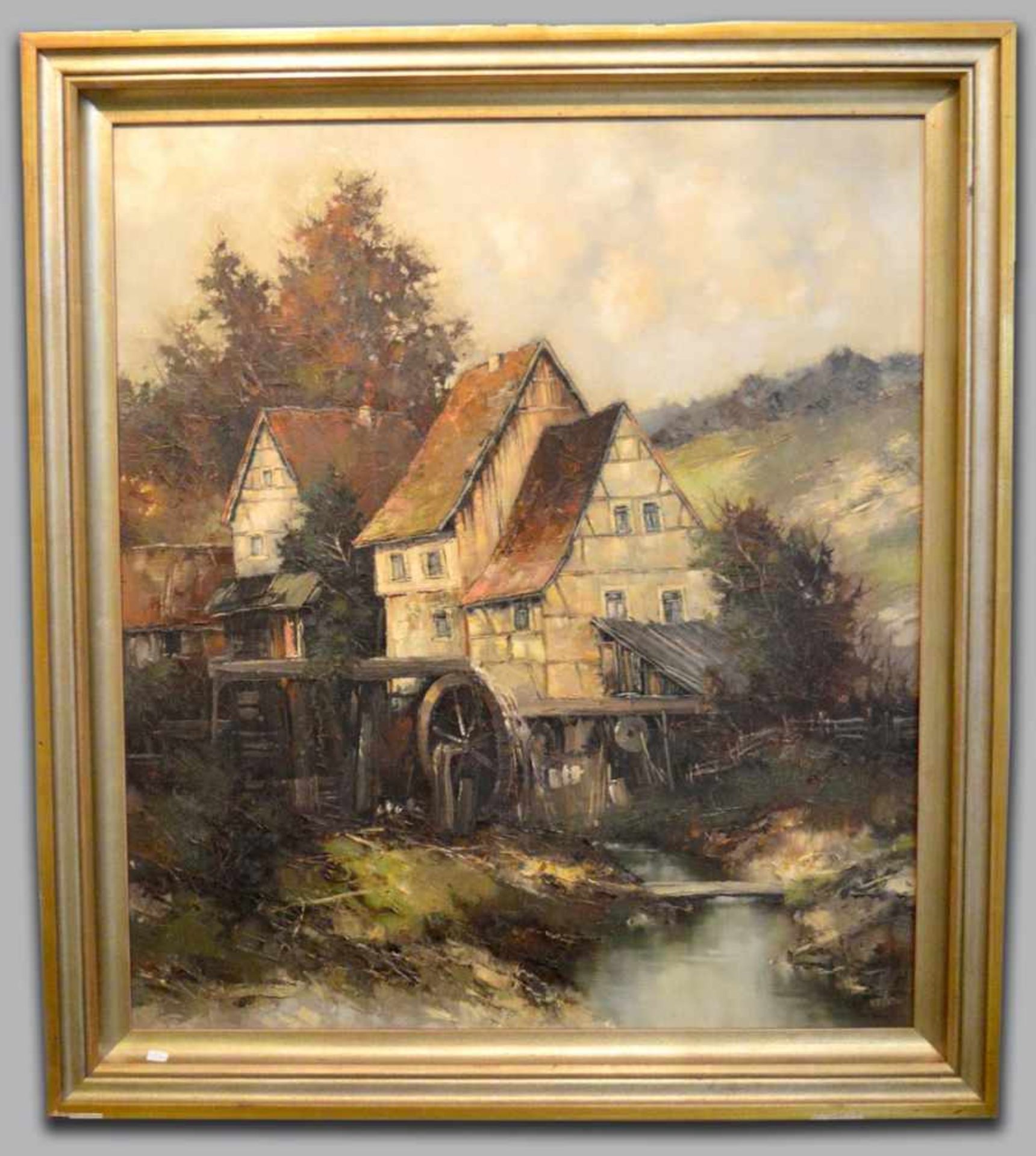 M. Bauer 20. Jh., alte Mühle im Spessart, Öl/Lwd., u.r.sign., 70 X 80 cm, Rahmen