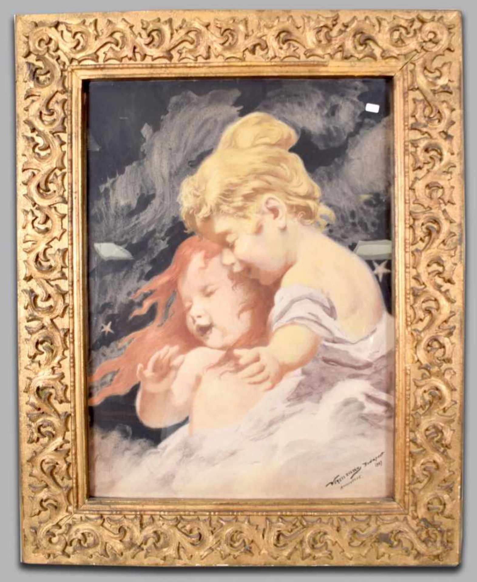 Aquarell Zwei spielende Kinder, blond und rothaarig, u.r.sign. Verres Zolkan, Budapest ( 1868-1935