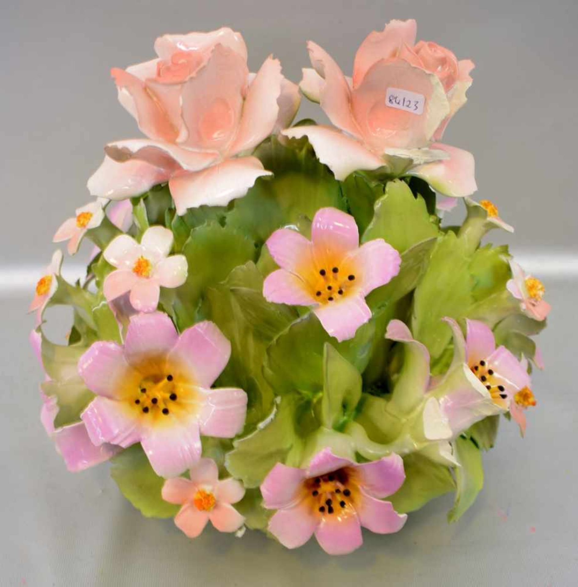 TischdekorationKeramik, bunte halbplastische Blumen, besch., 27 X 31 cm, Made in Italy