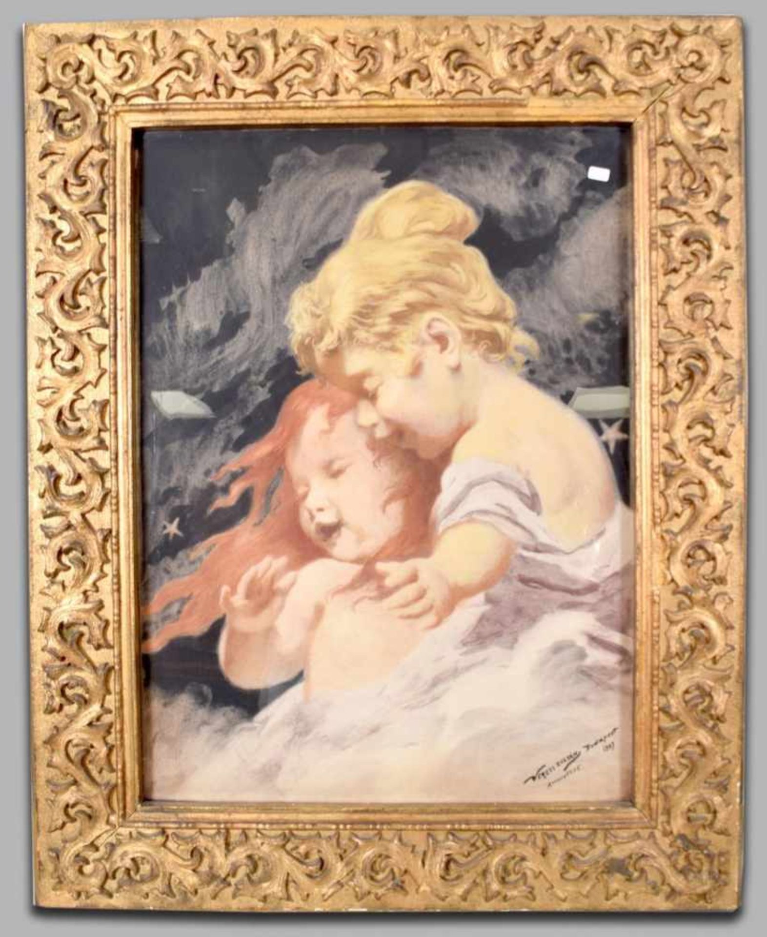 AquarellZwei spielende Kinder, blond und rothaarig, u.r.sign. Verres Zolkan, Budapest ( 1868-1935