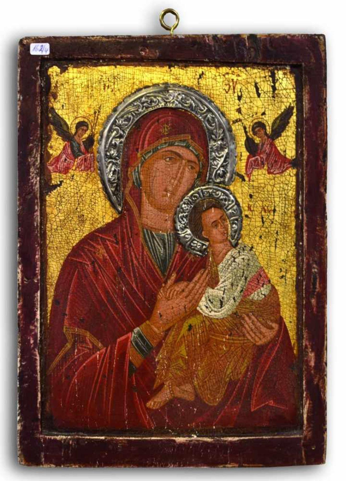 IkoneMutter Gottes mit Kind, mit Strahlenkranz, Hartholz, H 37 cm, B 18 cm