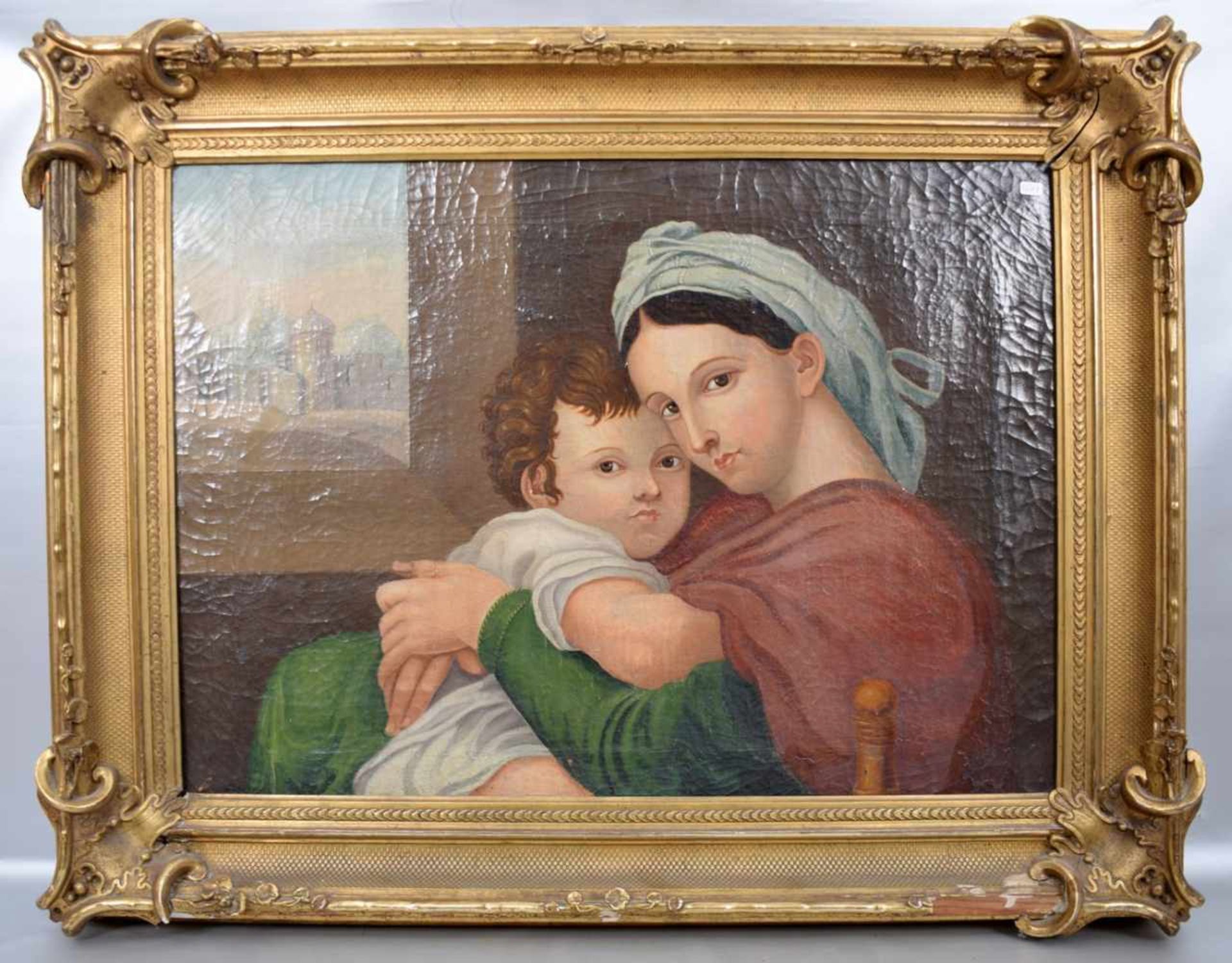Unbekannter MalerMitte 19. Jh., orientalische Mutter mit Kind am Fenster, im Hintergrund Teilansicht