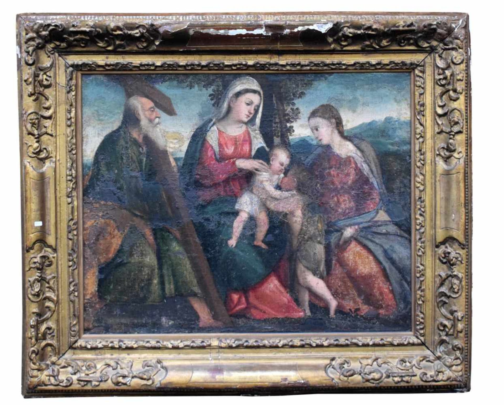 Unbekannter Maler15./16. Jh. die Heilige Familie, Öl/Lwd., dubliert, 62 X 82 cm, Goldrahmen