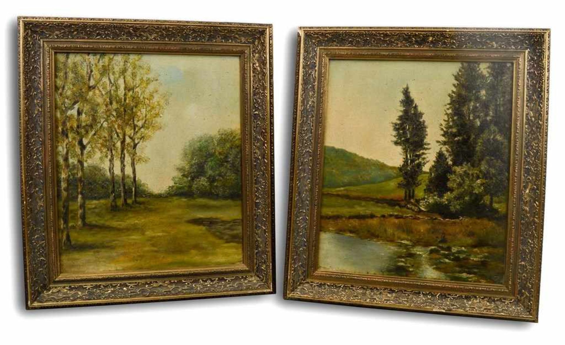 Unbekannter MalerAnfang 20. Jh., paar Gemälde, Bäume am Seeufer, Öl/Lwd., 32 X 38 cm, Rahmen