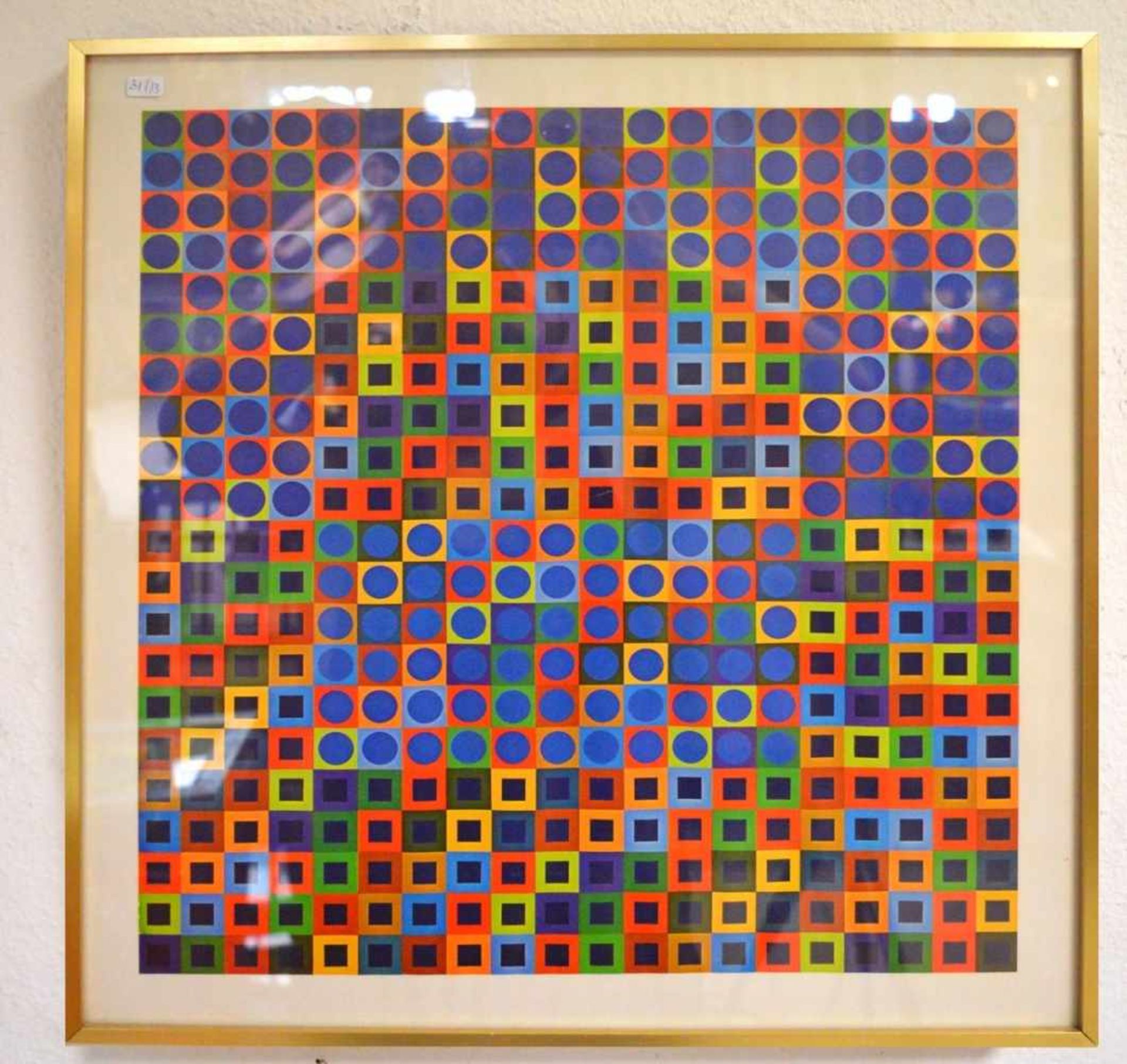 GrafikBunte Kreise und Quadrate, Blattgröße 40 X 42 cm, im Rahmen, 47 X 50 cm