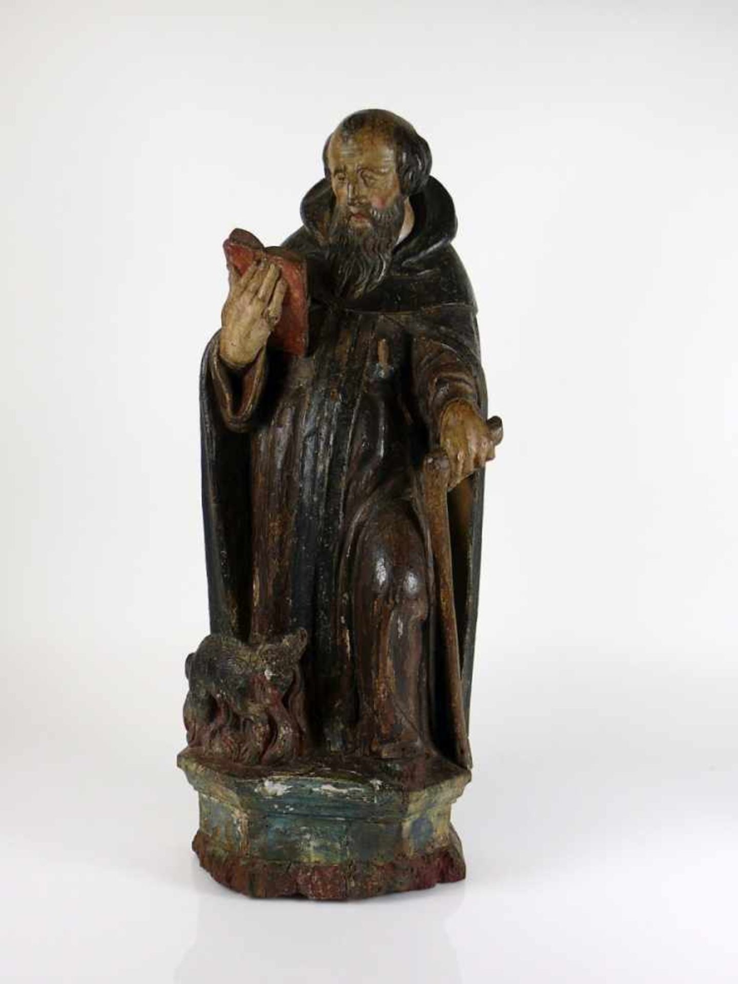 Heiliger Antonius (18.Jh.) 3/4 rund geschnitzte Figur; in der Rechten ein Buch haltend, in der