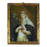 Heilige mit Christuskreuz (19.Jh.) Hinterglasmalerei; ca. 24 x 18 cm; R; guter Zustand