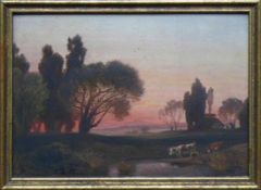 Lugo, Emil (1840 Stockach - 1902 München) "Landschaft am Bodensee"; Abendstimmung mit
