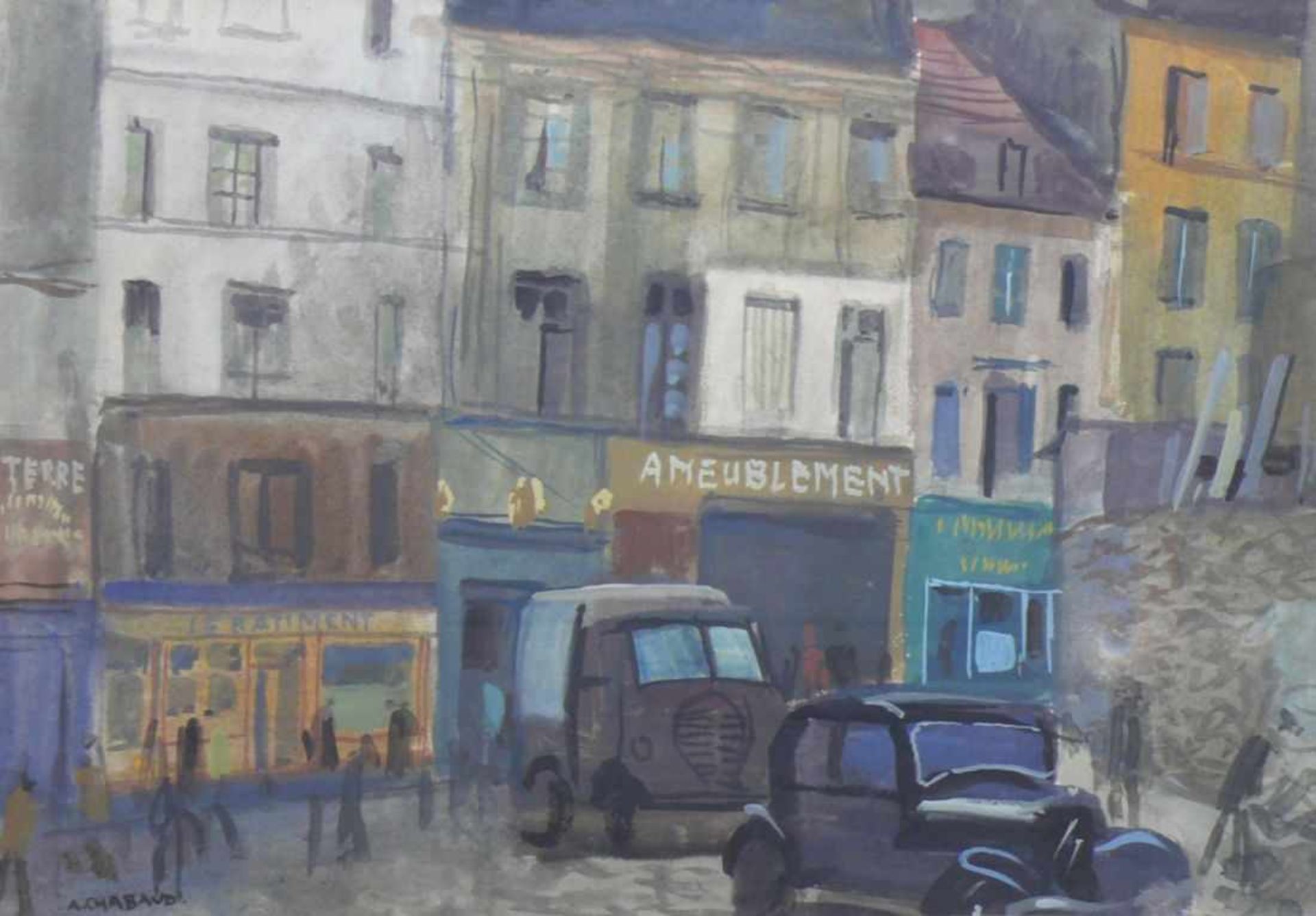 Chabaud "Pariser Strassenszene"; Aquarell; links unten sign.; ca. 38 x 52 cm; unter PP hinter Glas - Bild 2 aus 3